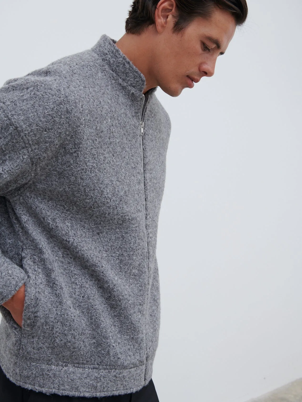 Ezra Boucle Bomber Jacket - Charcoal sold by NOBL product image thumbnail 2