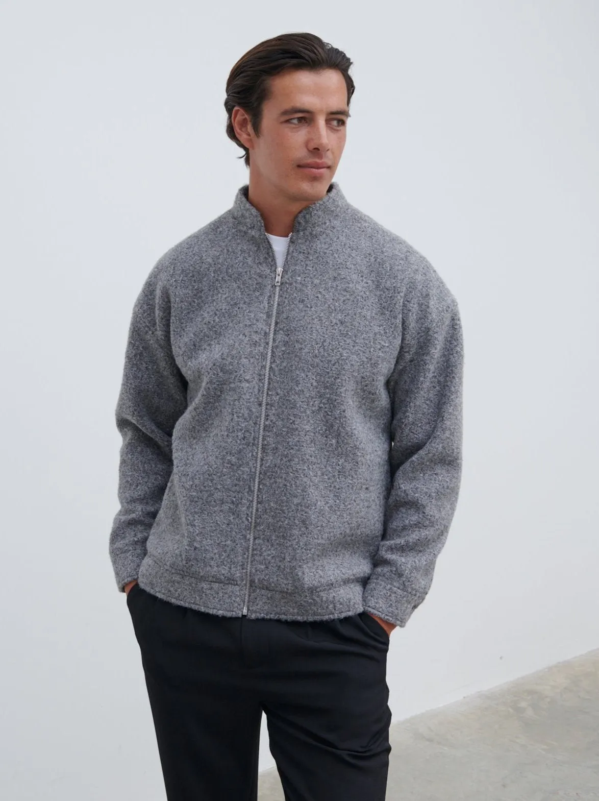 Ezra Boucle Bomber Jacket - Charcoal sold by NOBL product image thumbnail 3