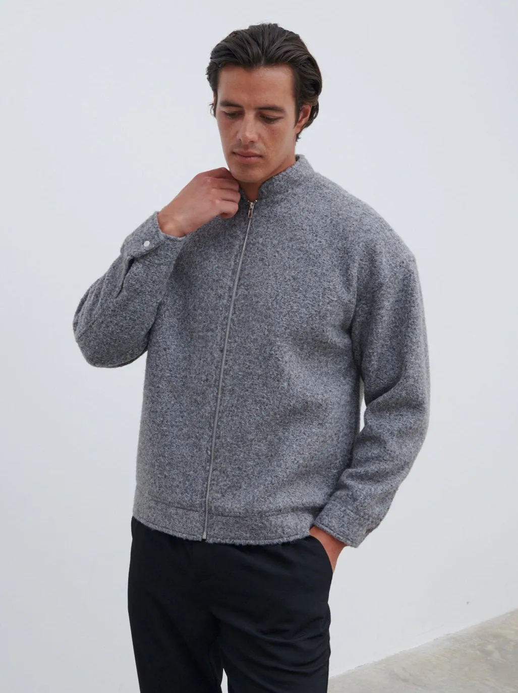 Ezra Boucle Bomber Jacket - Charcoal sold by NOBL product image thumbnail 5