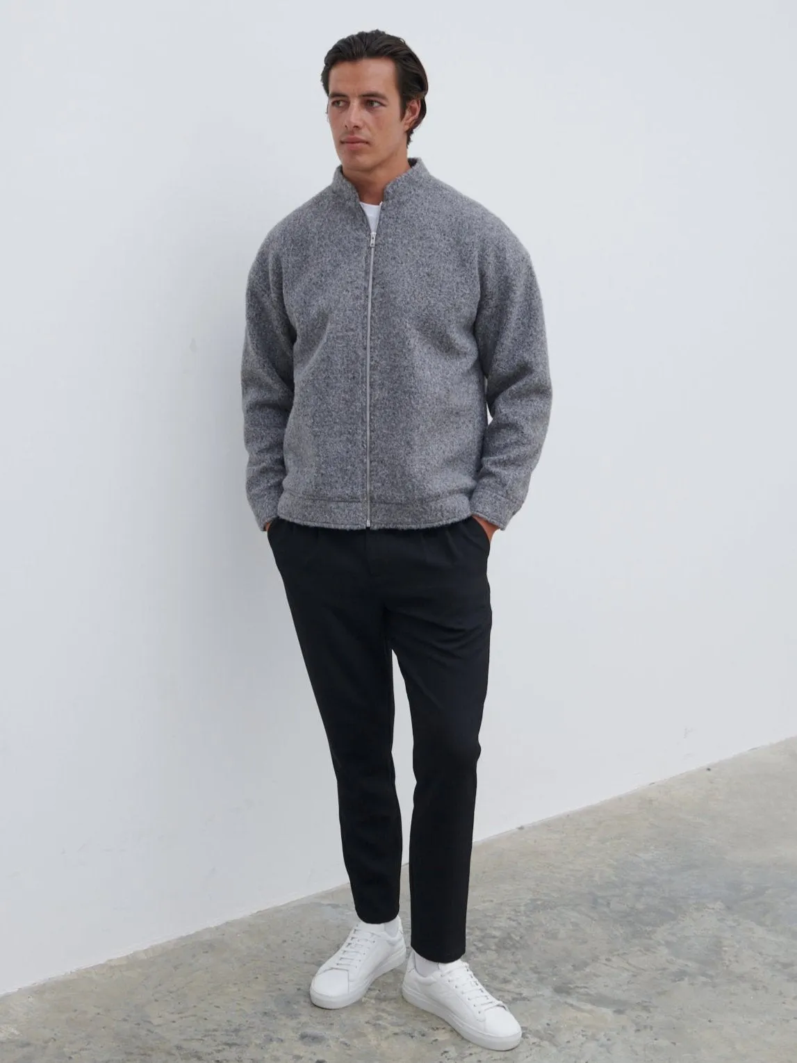 Ezra Boucle Bomber Jacket - Charcoal sold by NOBL