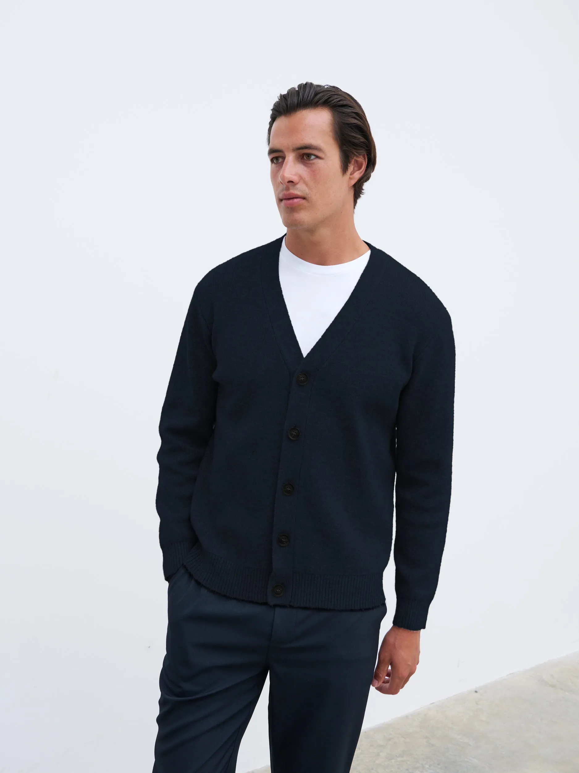 Louis Button Down Cardigan - Navy sold by NOBL