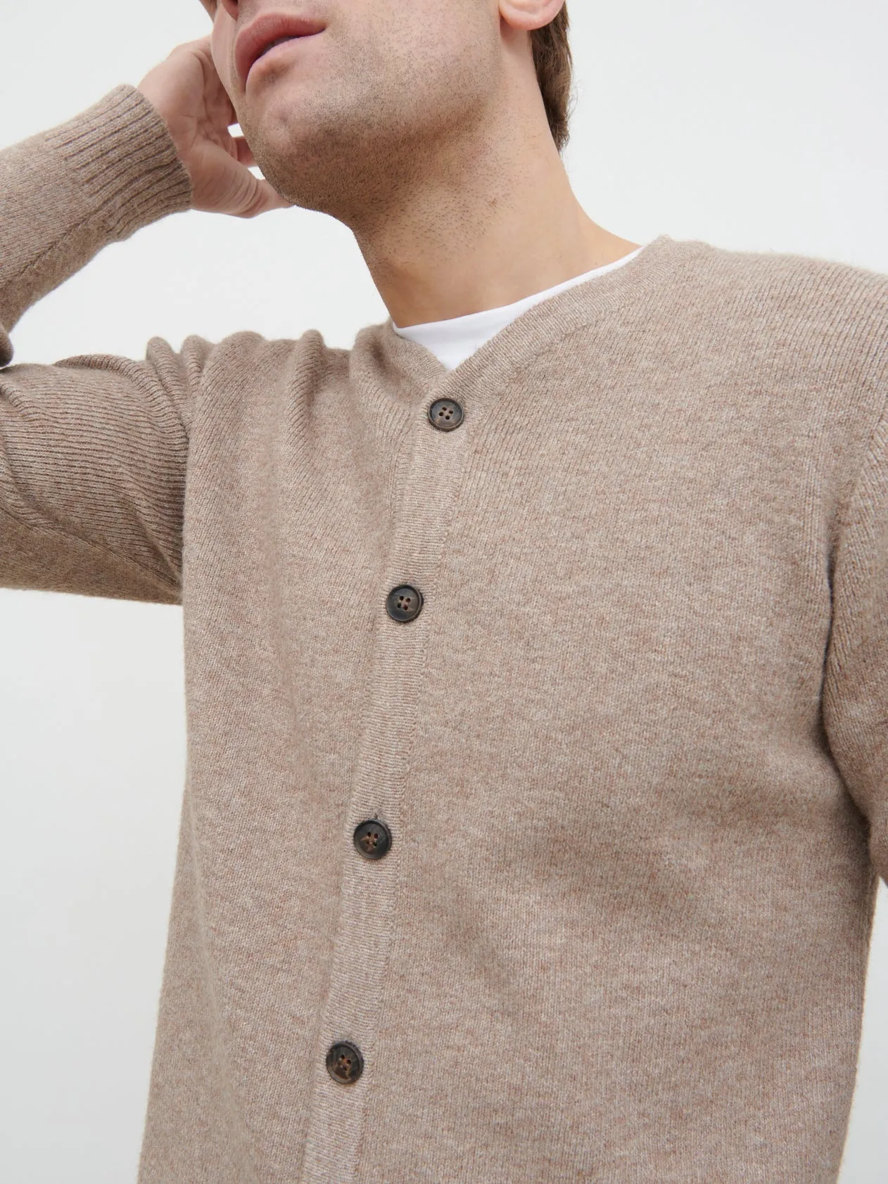 Alfie Collarless Knit Bomber - Beige sold by NOBL product image thumbnail 4