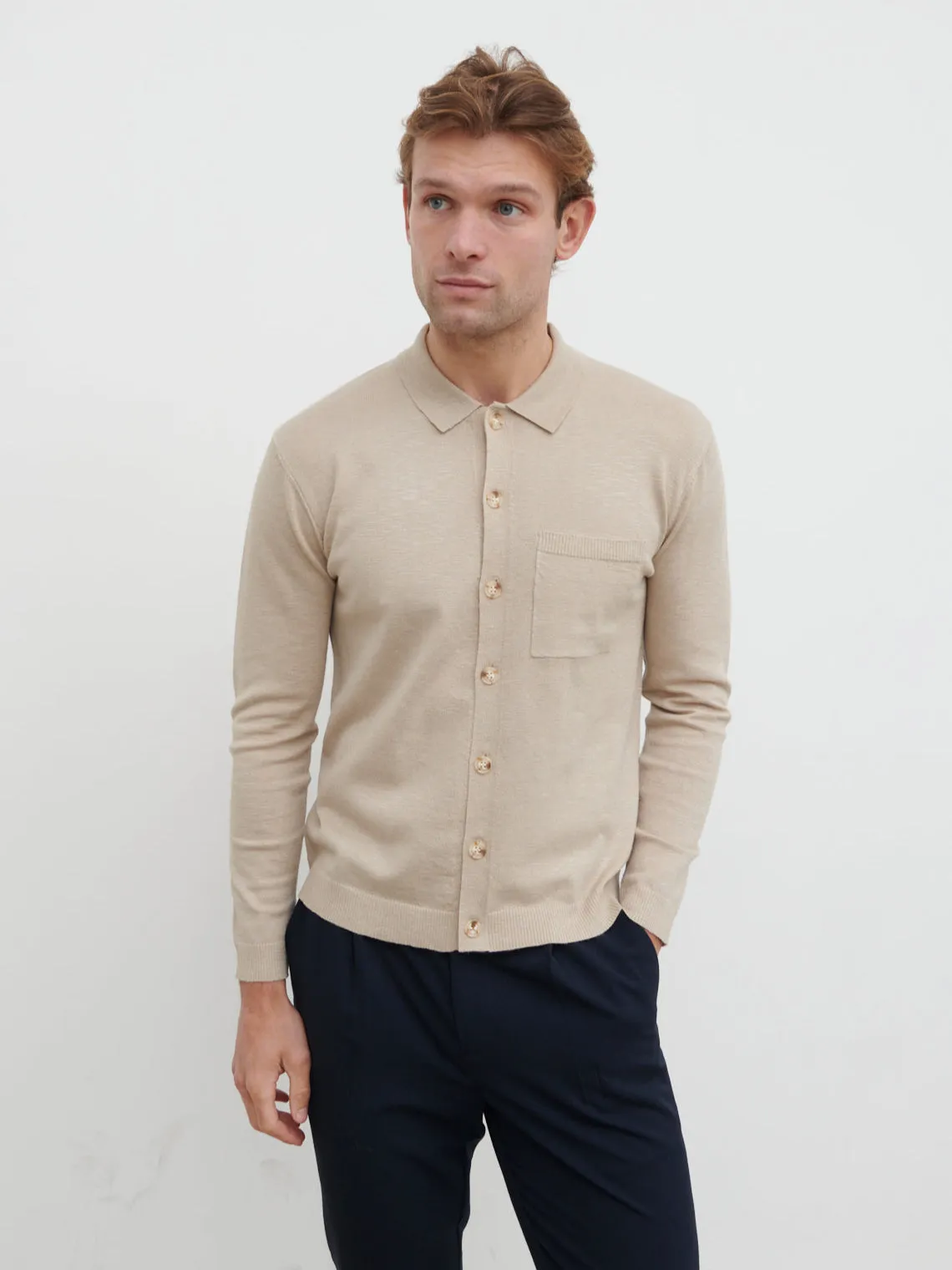 Ellis Long Sleeve Knit Shirt - Stone sold by NOBL
