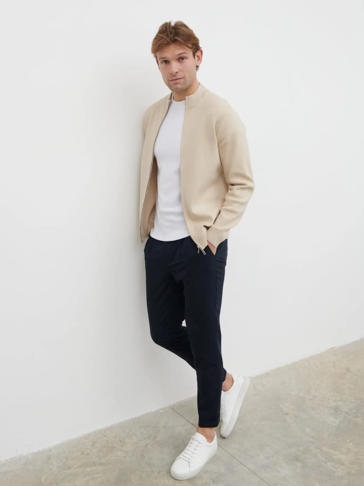 Cayden Funnel Neck Zip Knit Jacket - Stone sold by NOBL product image thumbnail 5