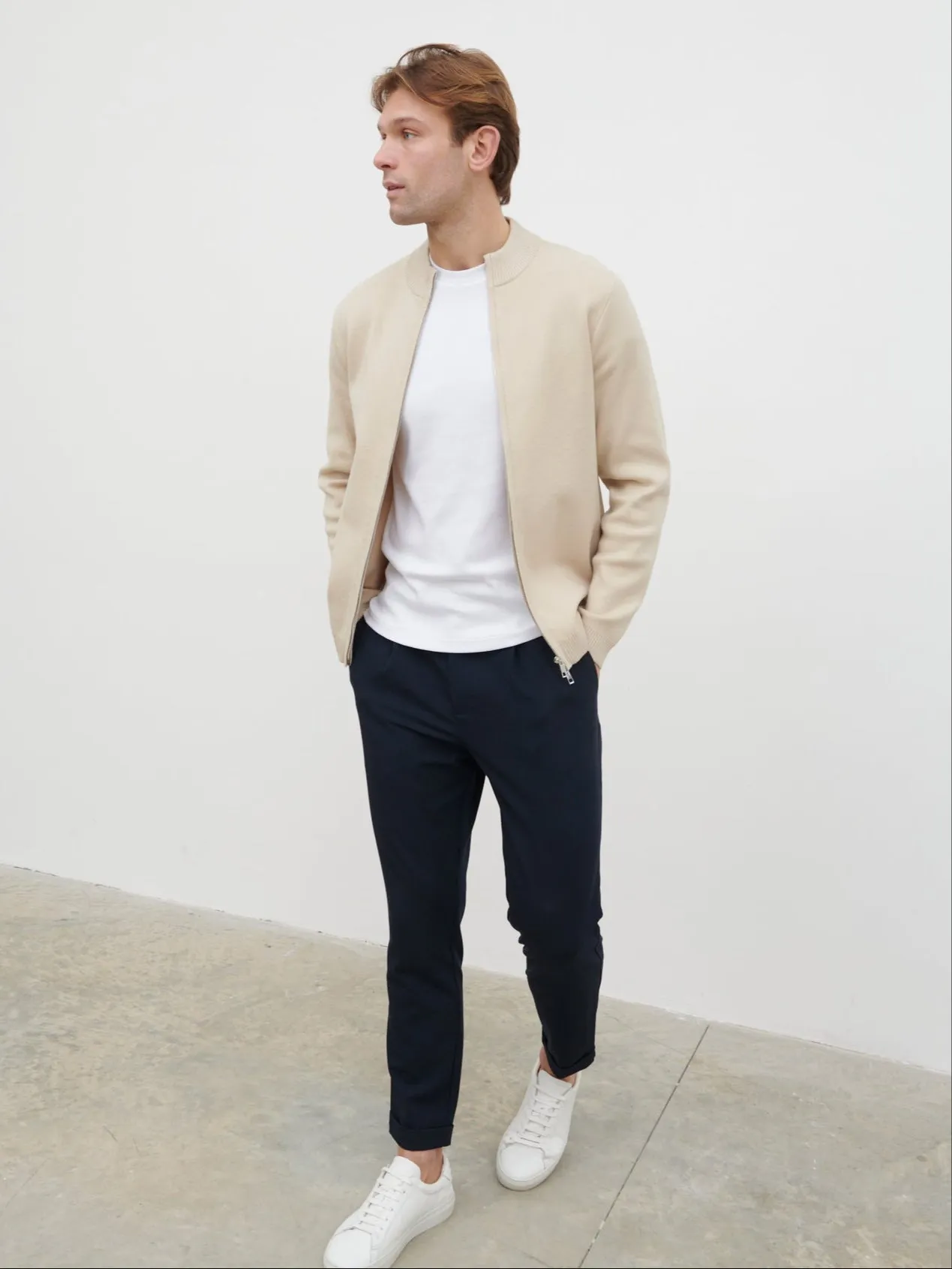 Cayden Funnel Neck Zip Knit Jacket - Stone sold by NOBL product image thumbnail 2