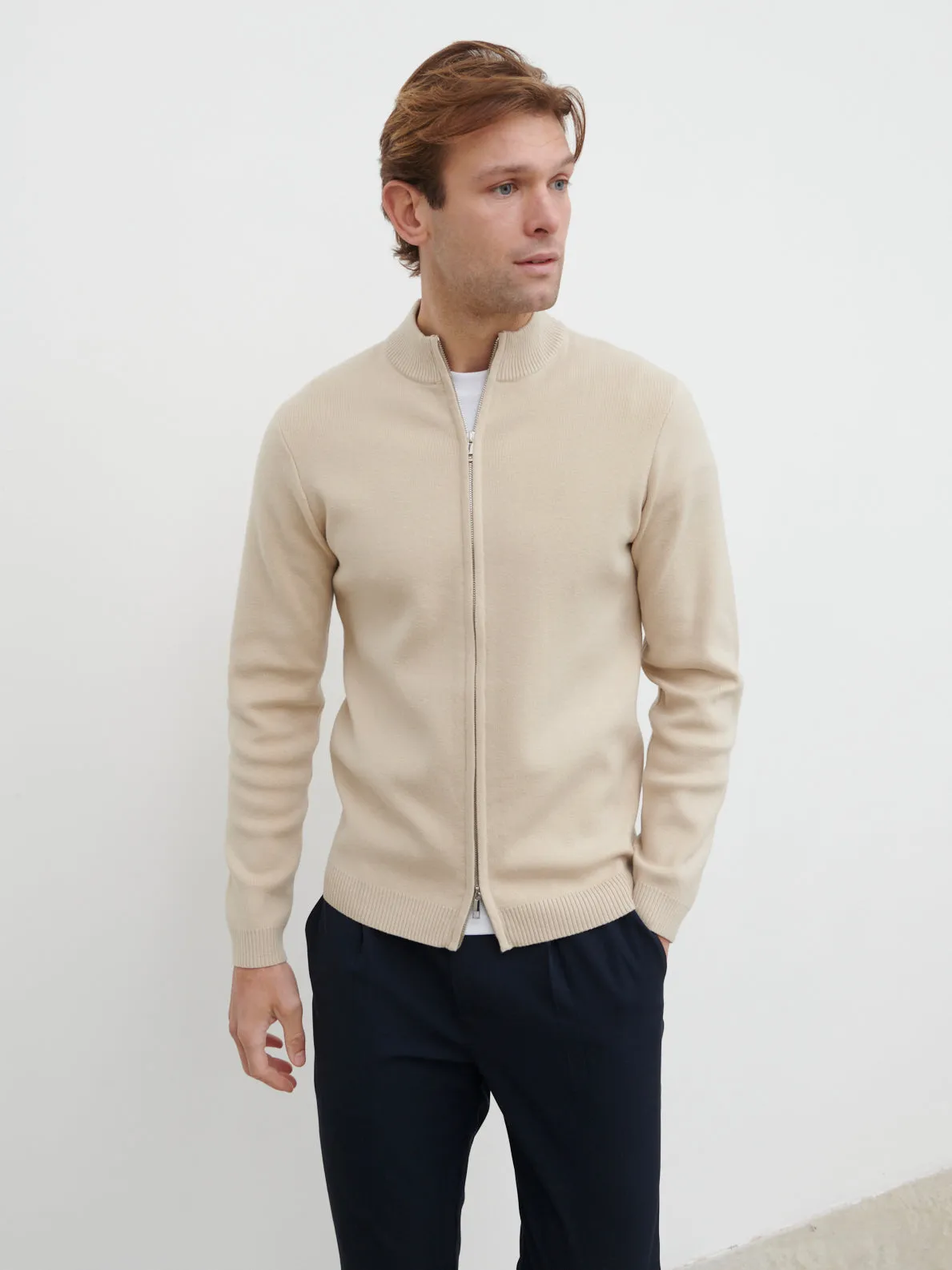 Cayden Funnel Neck Zip Knit Jacket - Stone sold by NOBL product image thumbnail 4
