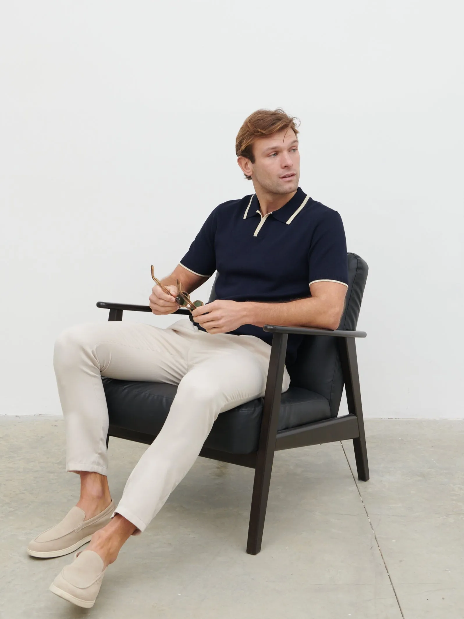 Sebastian Contrast Knit Polo - Navy and Cream sold by NOBL product image thumbnail 4