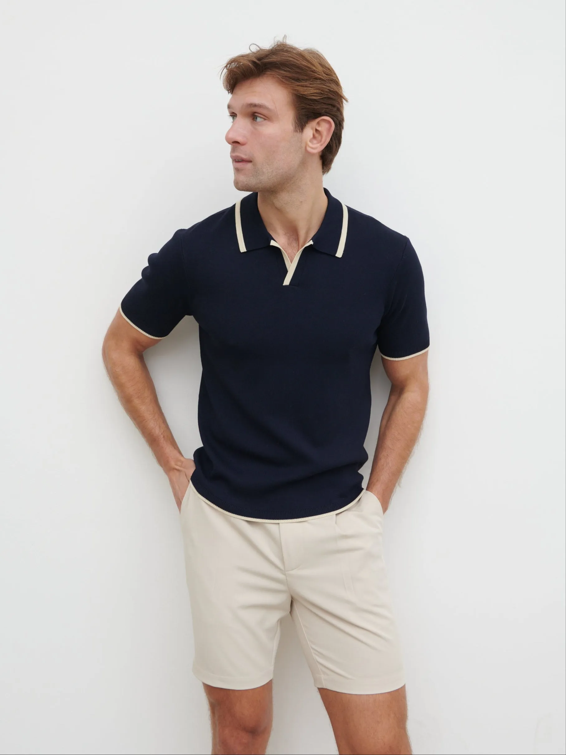 Sebastian Contrast Knit Polo - Navy and Cream sold by NOBL product image thumbnail 5