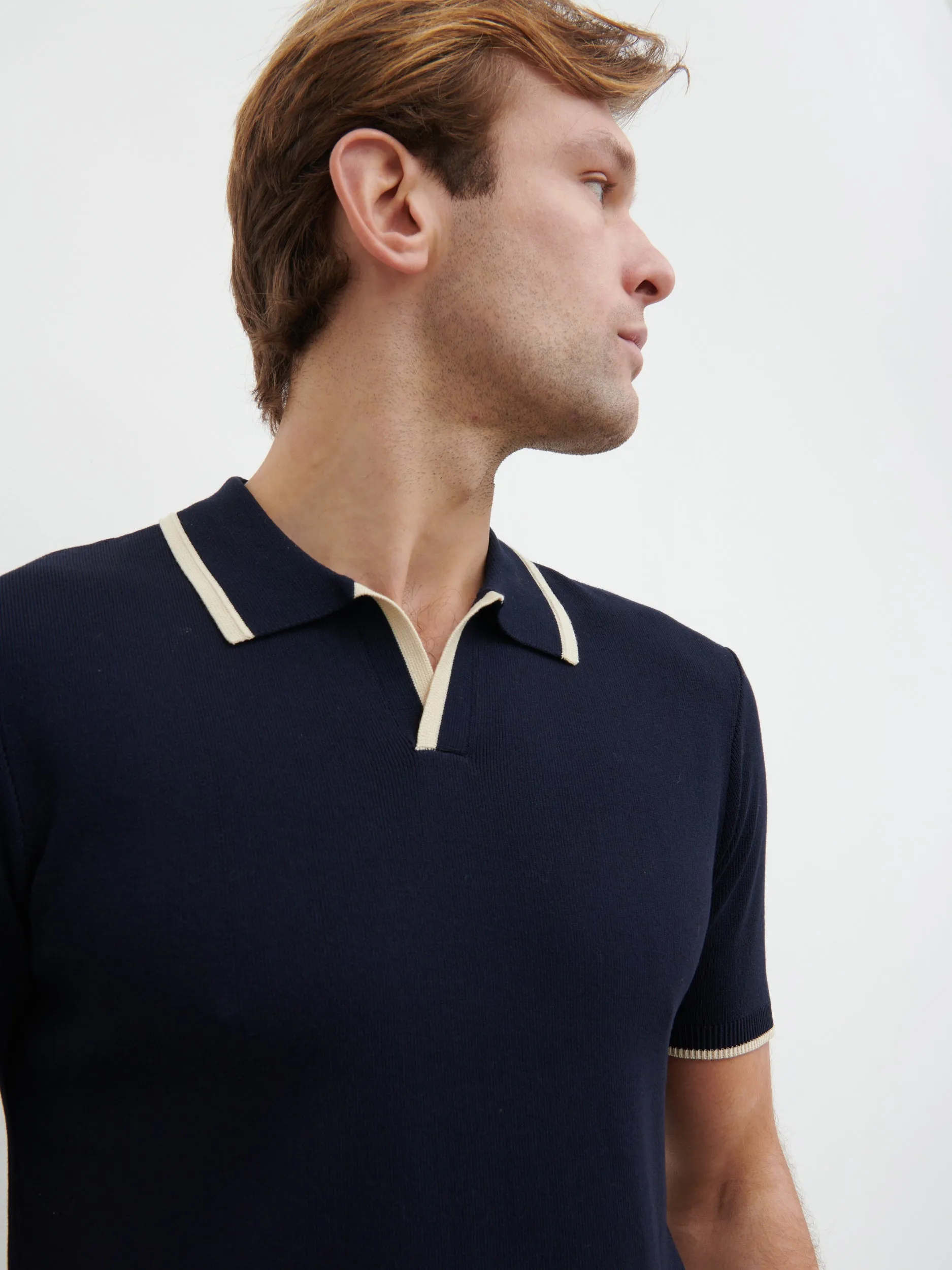 Sebastian Contrast Knit Polo - Navy and Cream sold by NOBL product image thumbnail 3