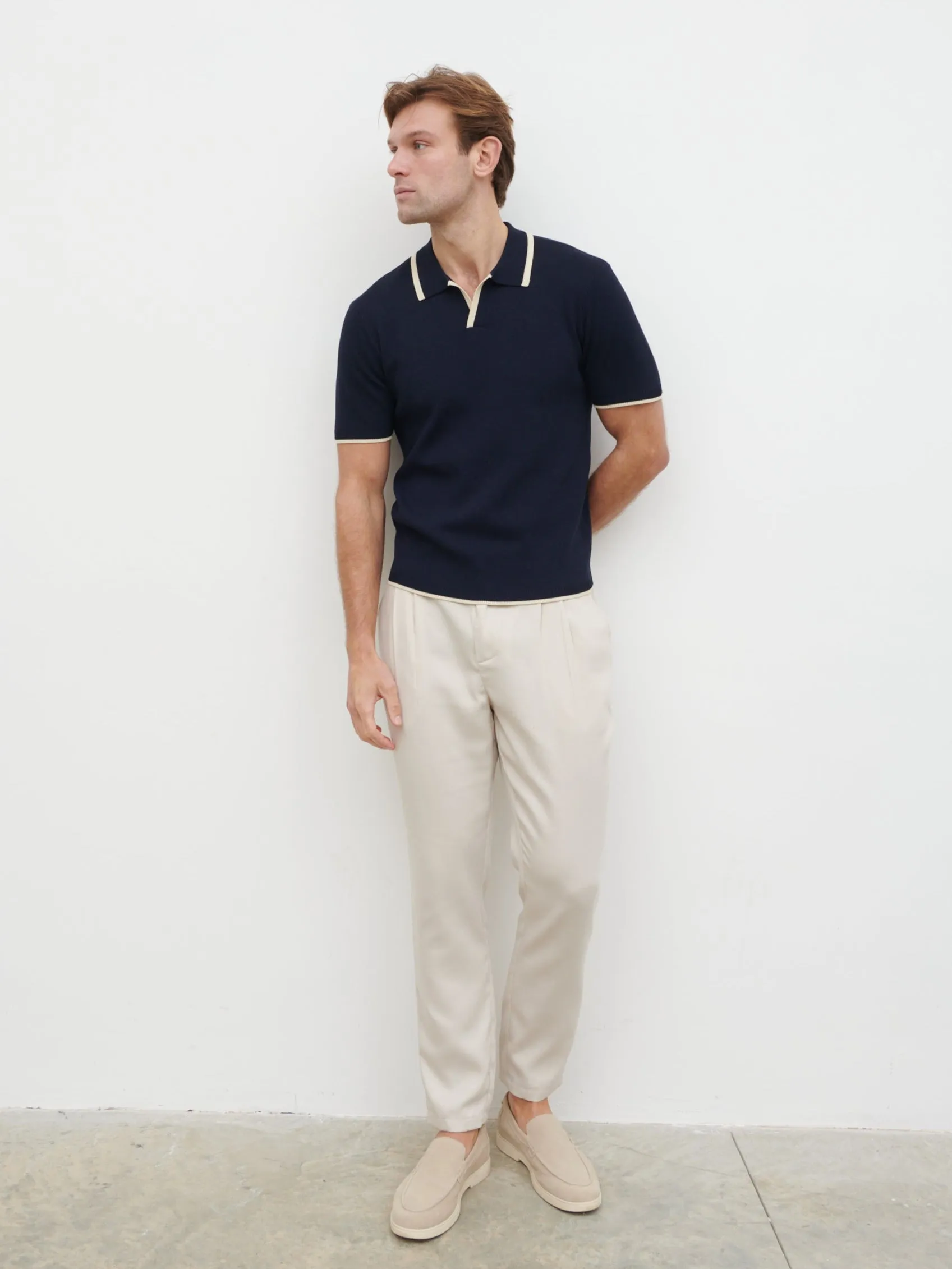 Sebastian Contrast Knit Polo - Navy and Cream sold by NOBL product image thumbnail 2
