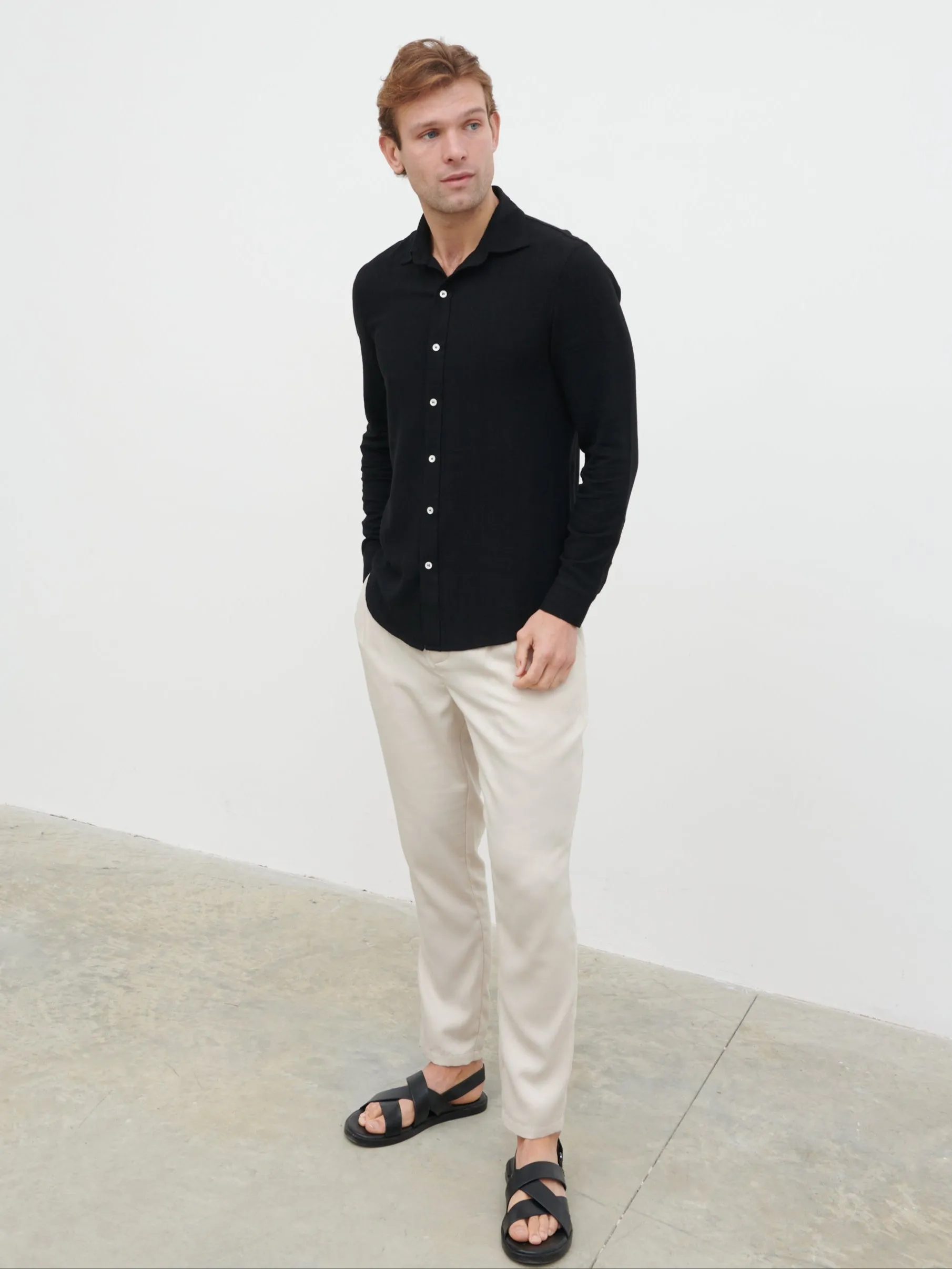 Rafe Long Sleeve Linen Shirt - Black sold by NOBL