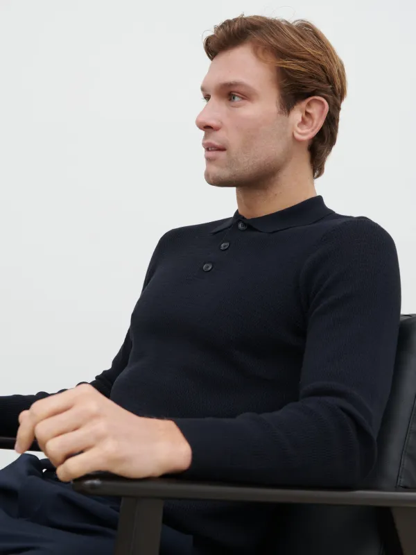 Tristan Openwork Knit Polo - Navy sold by NOBL