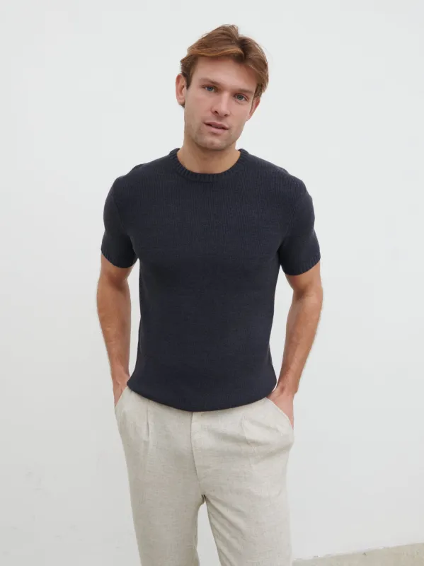 Landon Fine Tape Knit T-Shirt - Navy sold by NOBL