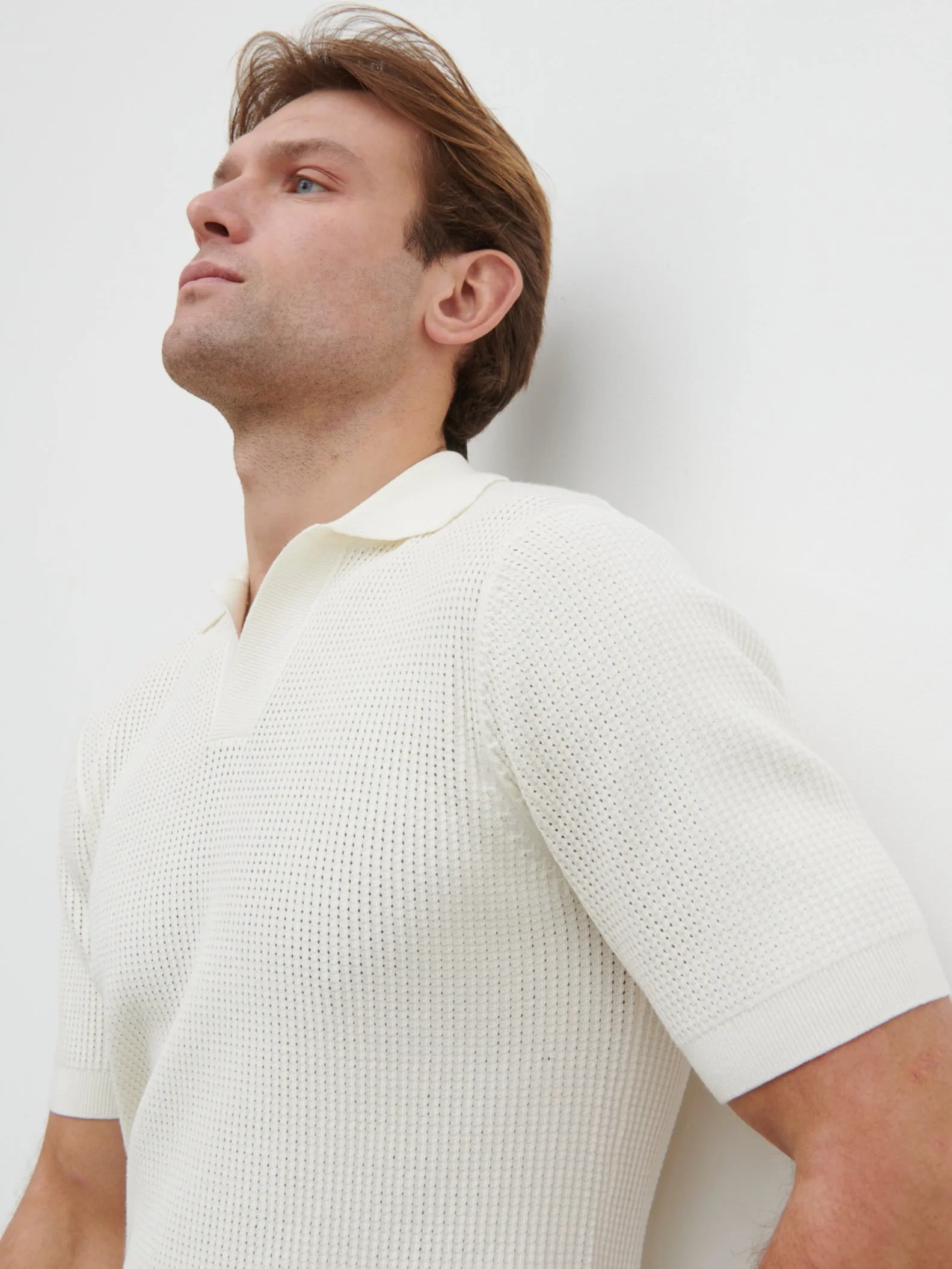 Luka Openwork Knit Polo - Cream sold by NOBL product image thumbnail 5