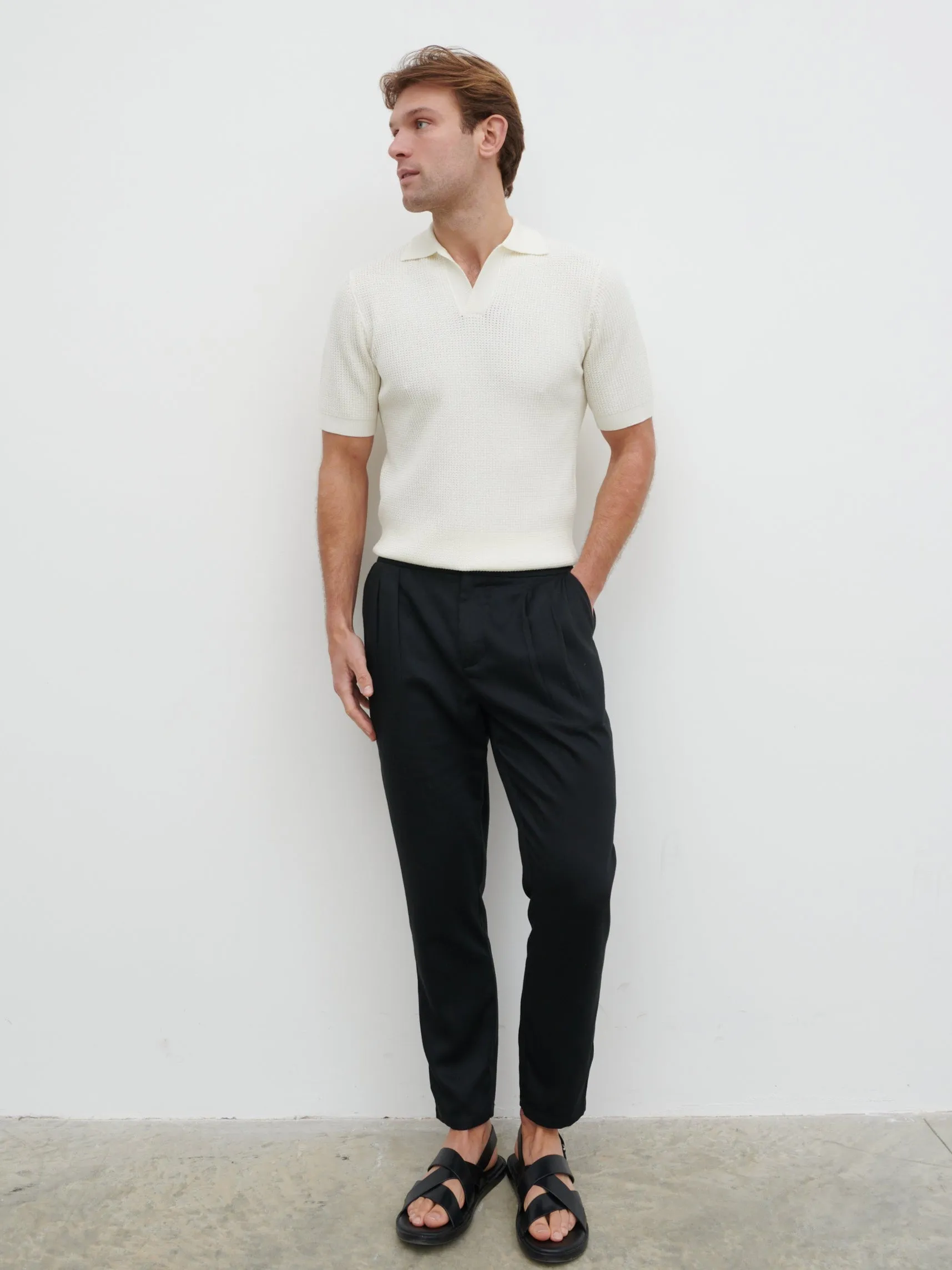 Luka Openwork Knit Polo - Cream sold by NOBL product image thumbnail 4