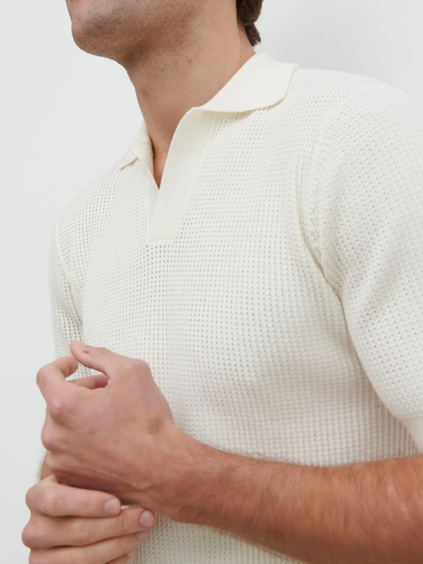 Luka Openwork Knit Polo - Cream sold by NOBL product image thumbnail 3