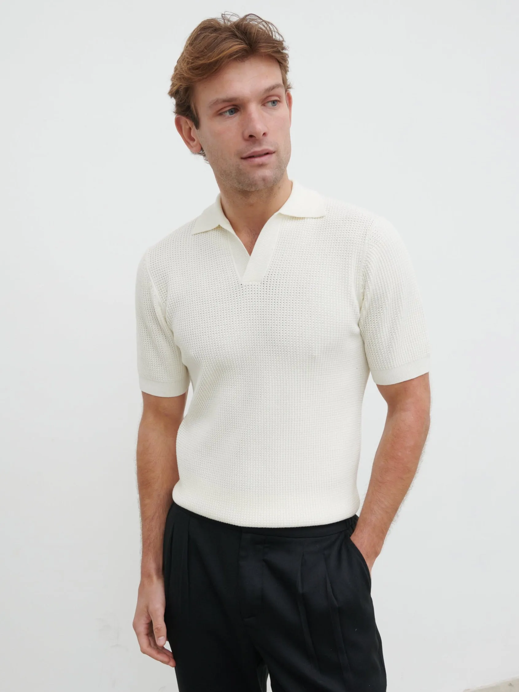 Luka Openwork Knit Polo - Cream sold by NOBL