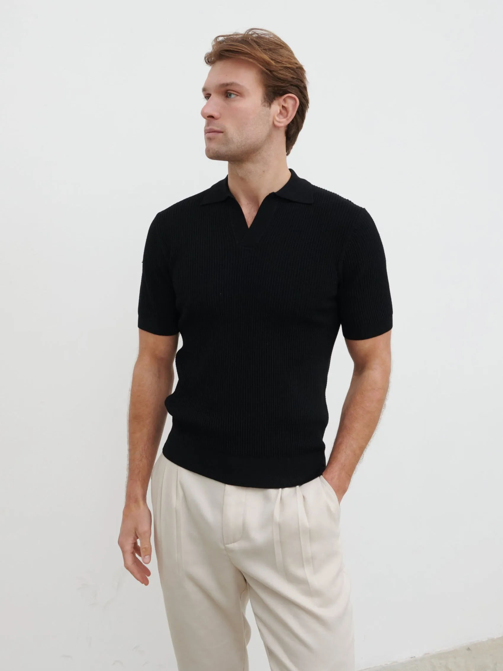 Luka Openwork Knit Polo - Black sold by NOBL