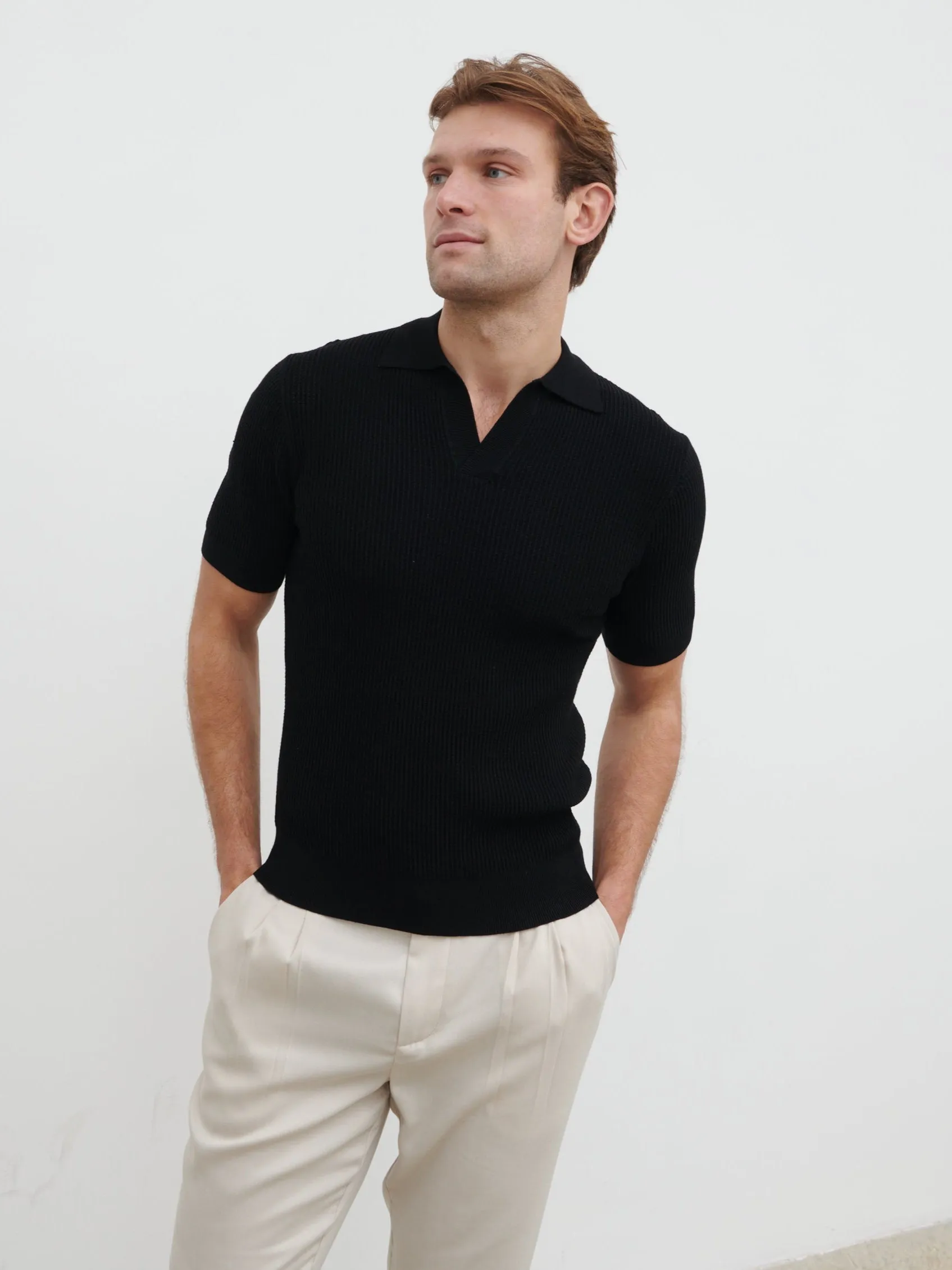 Luka Openwork Knit Polo - Black sold by NOBL product image thumbnail 3