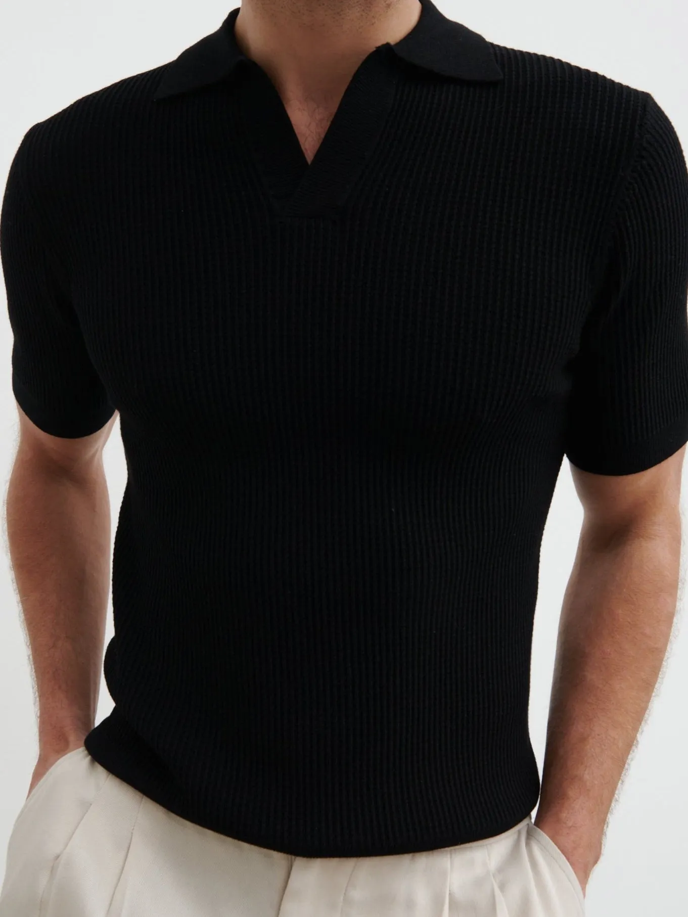 Luka Openwork Knit Polo - Black sold by NOBL product image thumbnail 2