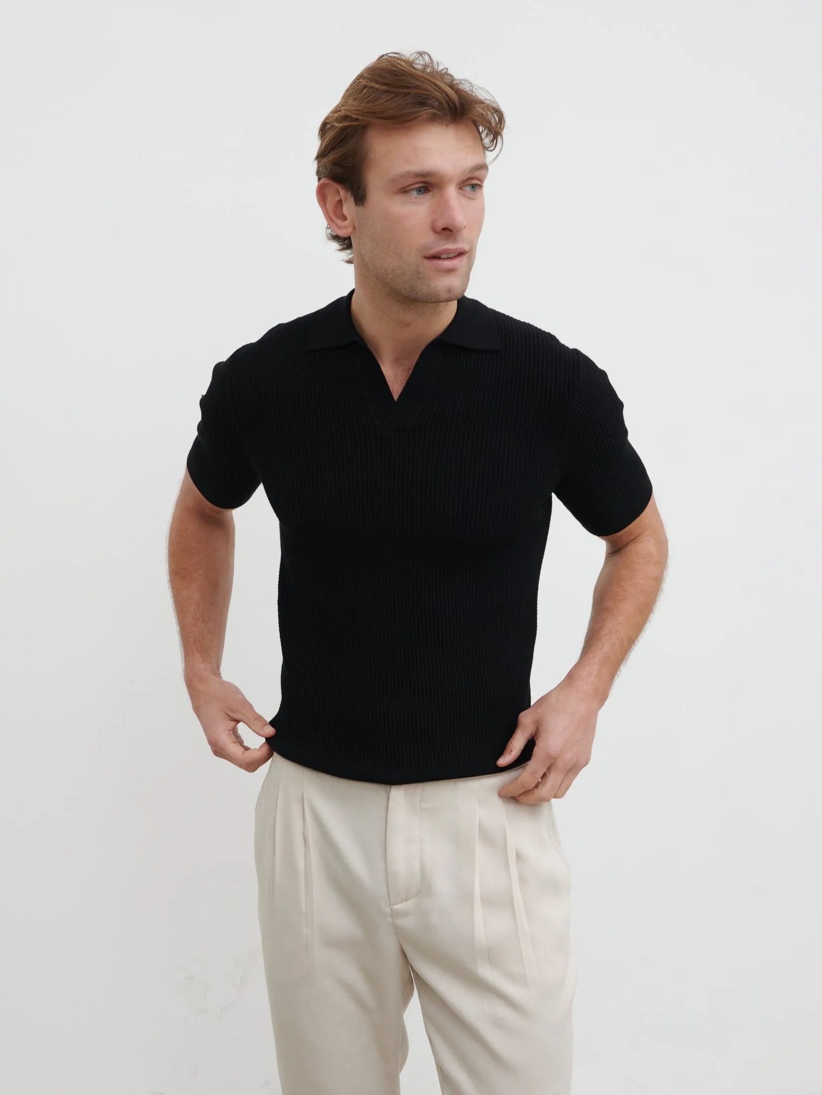 Luka Openwork Knit Polo - Black sold by NOBL product image thumbnail 5