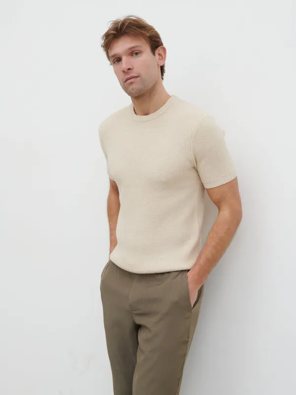 Landon Fine Tape Knit T-Shirt - Stone sold by NOBL