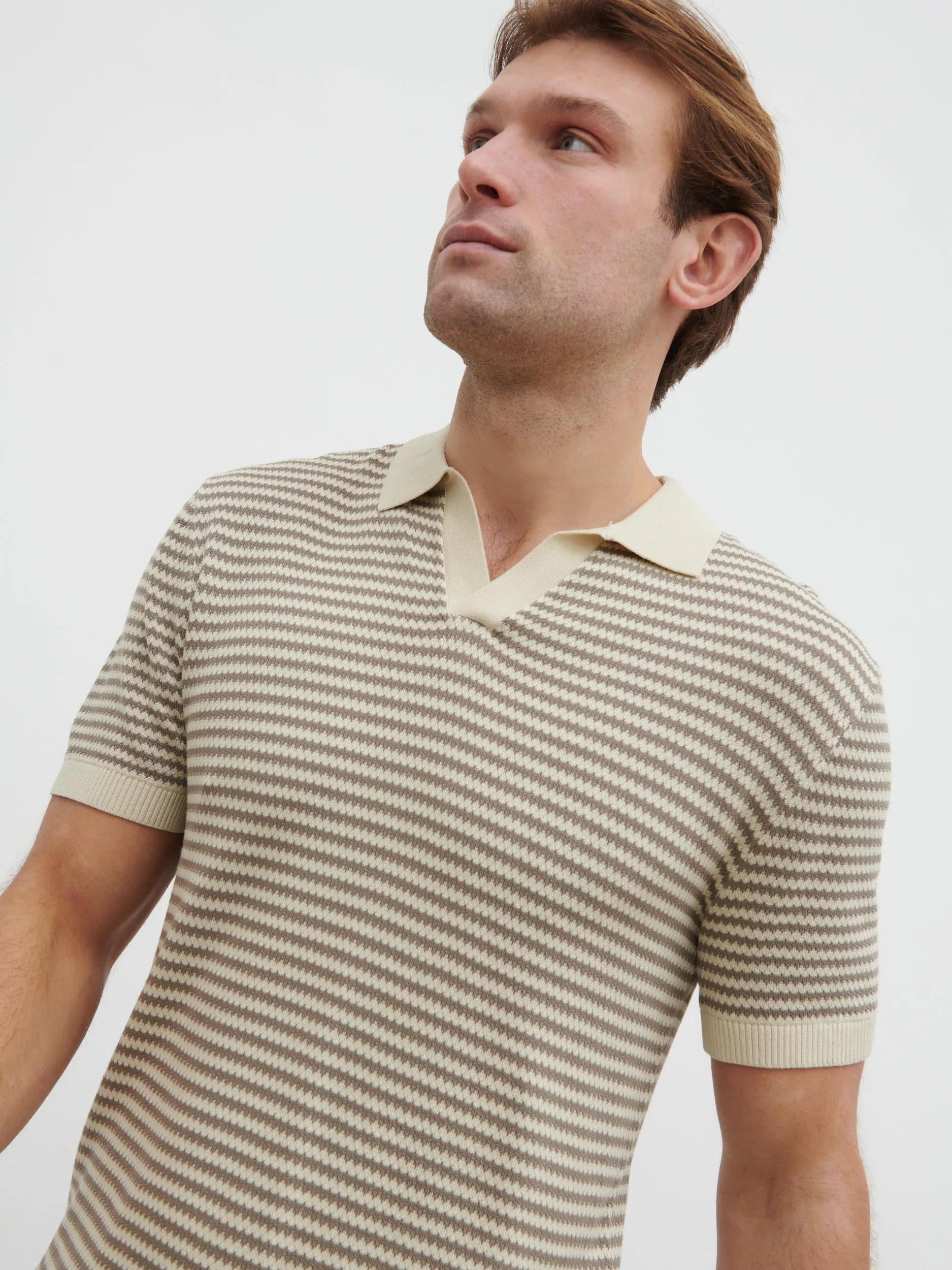 Jacob Stripe Knit Polo - Taupe and Cream sold by NOBL product image thumbnail 3