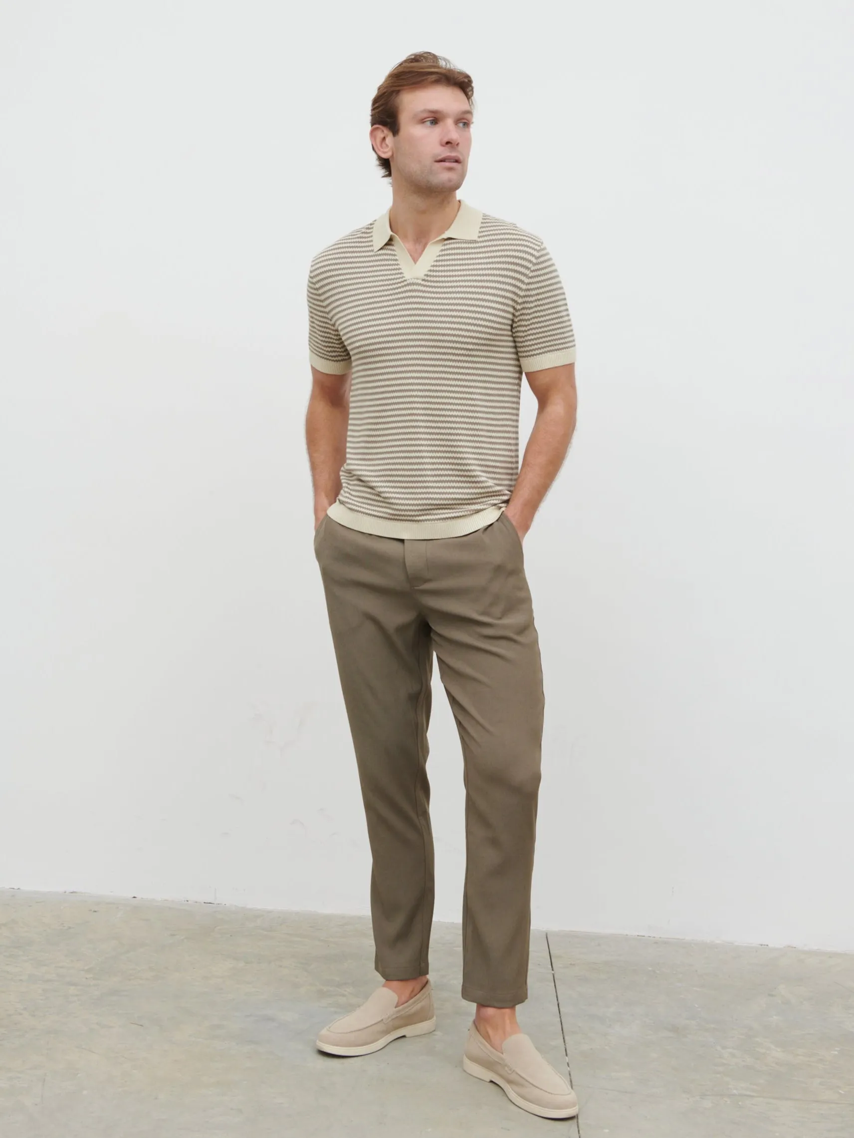 Jacob Stripe Knit Polo - Taupe and Cream sold by NOBL product image thumbnail 4