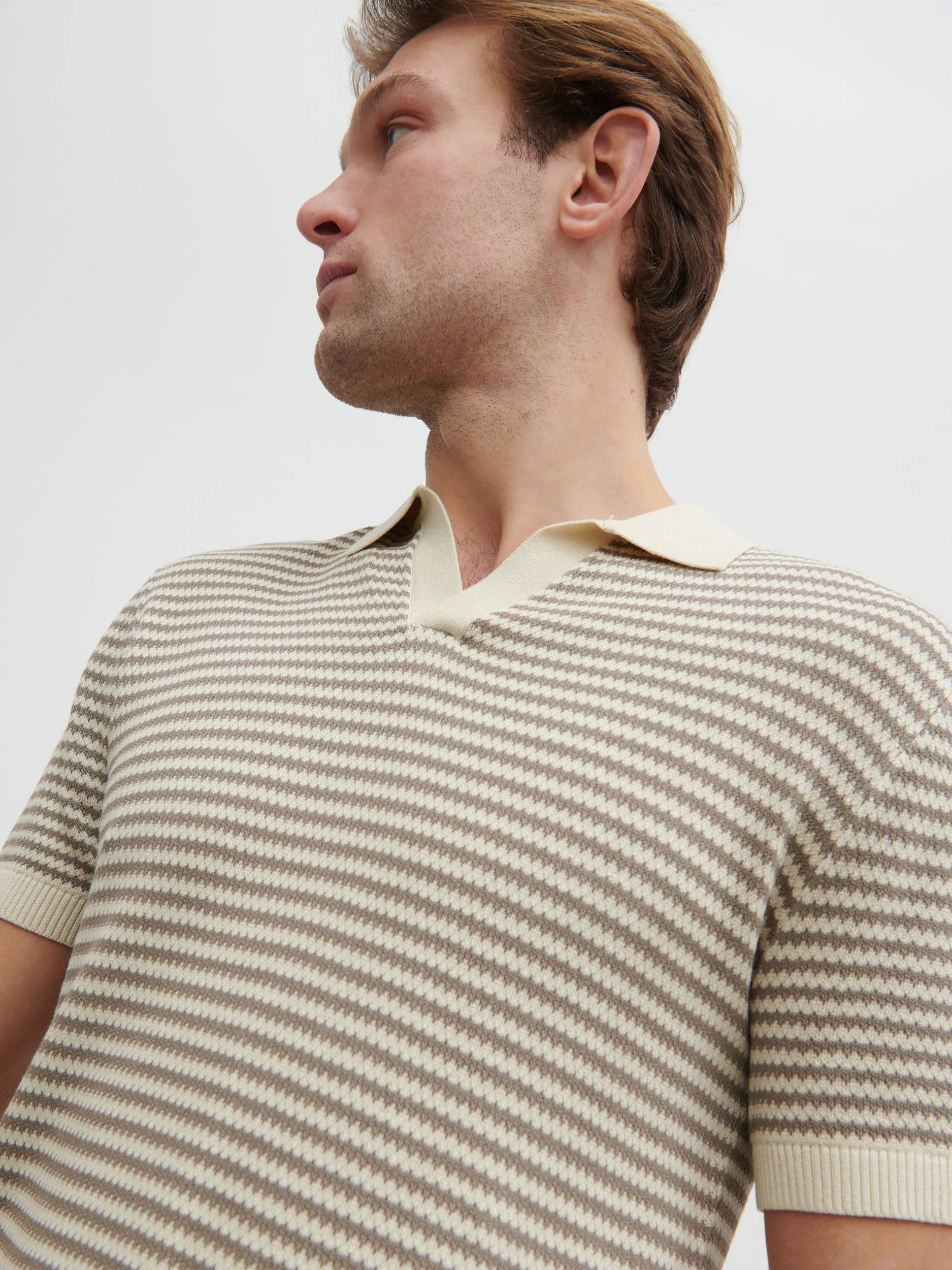 Jacob Stripe Knit Polo - Taupe and Cream sold by NOBL product image thumbnail 5