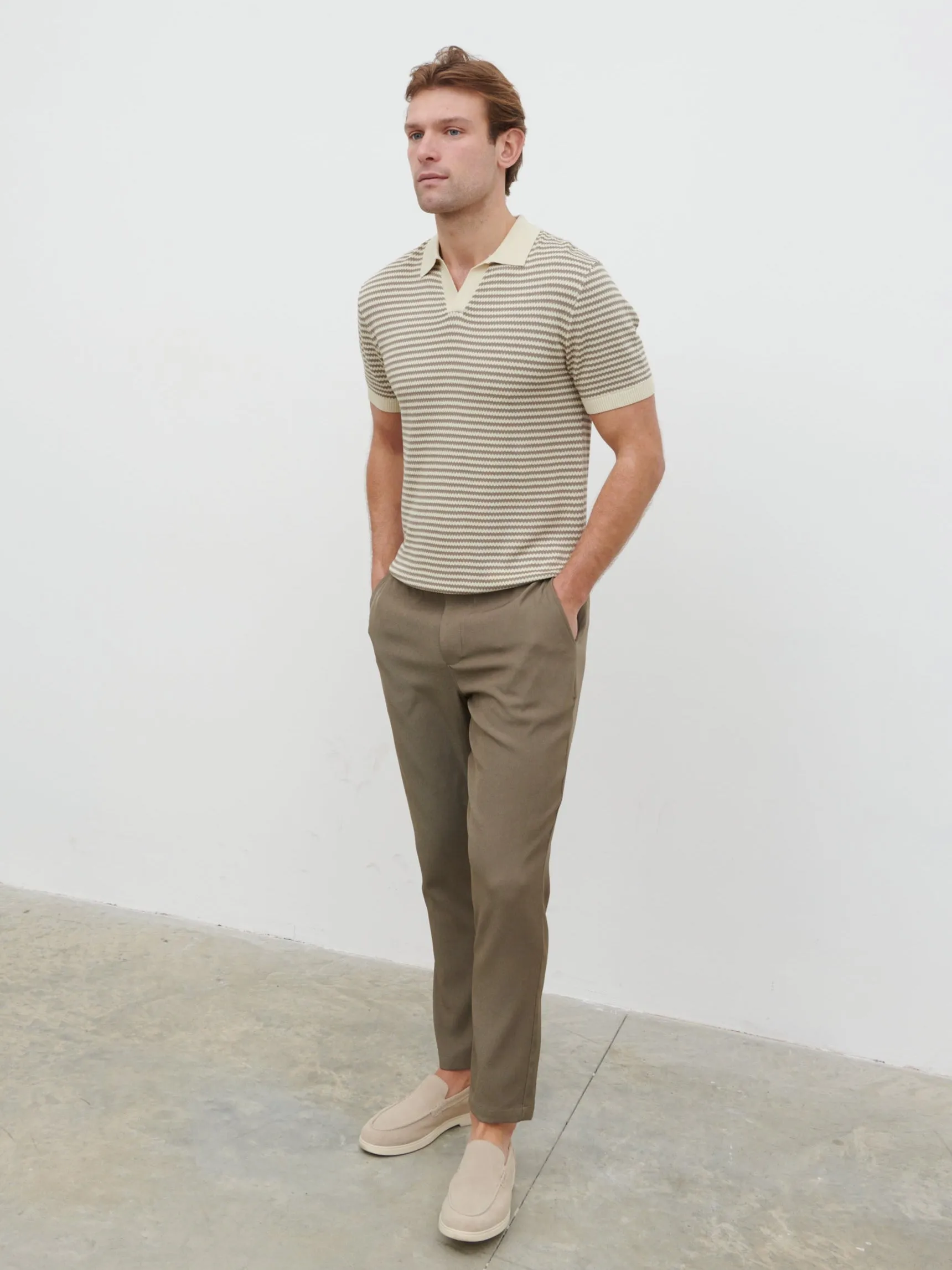 Jacob Stripe Knit Polo - Taupe and Cream sold by NOBL product image thumbnail 2