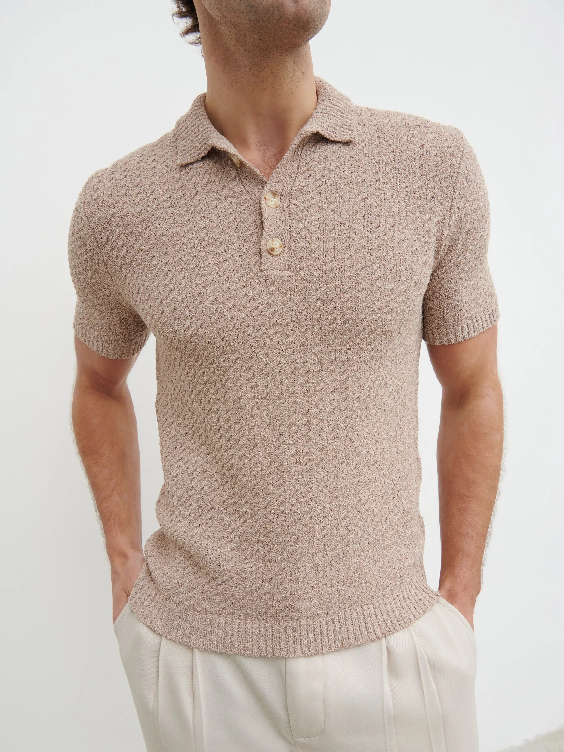 Leonardo Textured Cable Knit Polo - Taupe sold by NOBL product image thumbnail 2