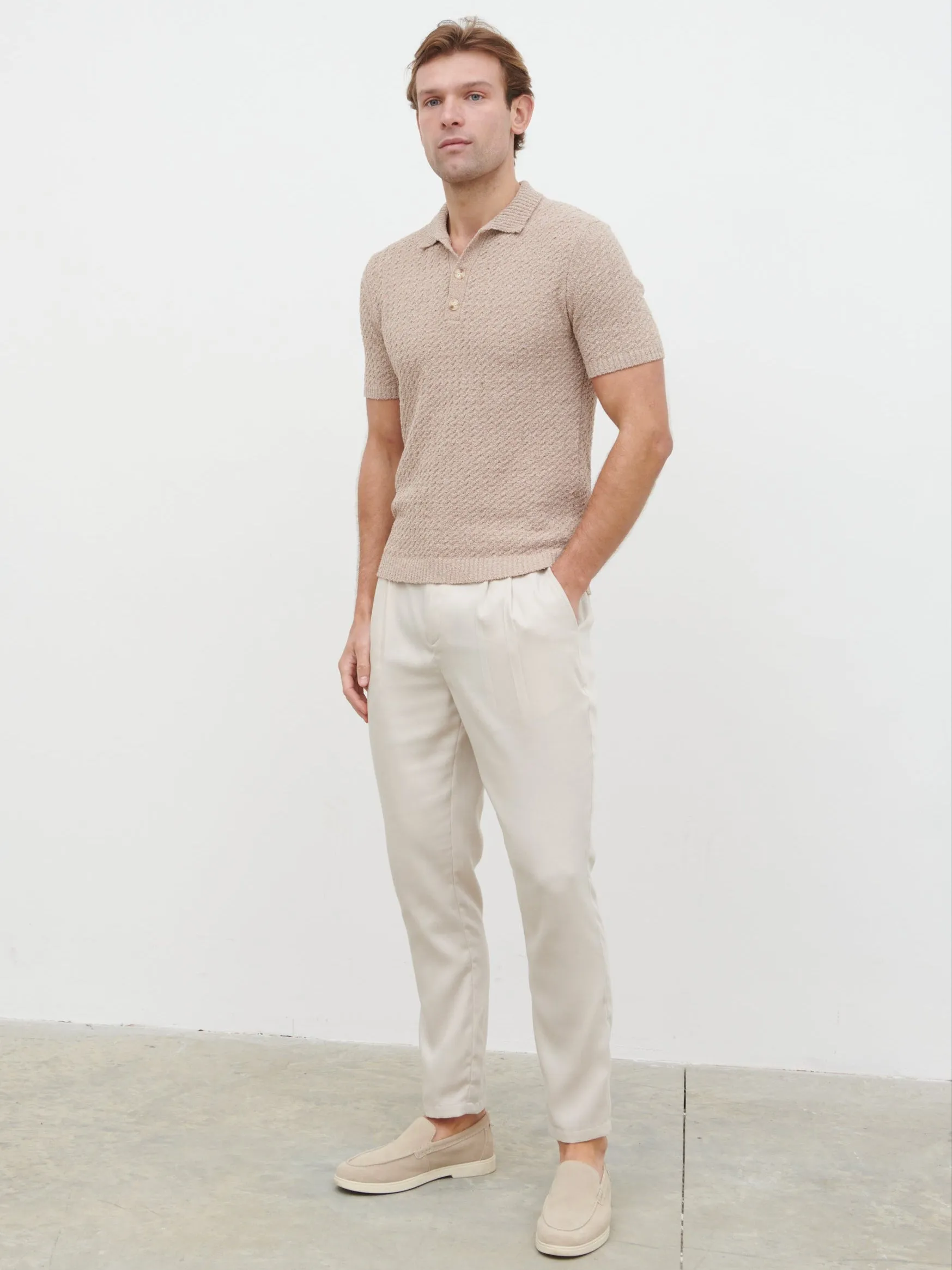 Leonardo Textured Cable Knit Polo - Taupe sold by NOBL product image thumbnail 3