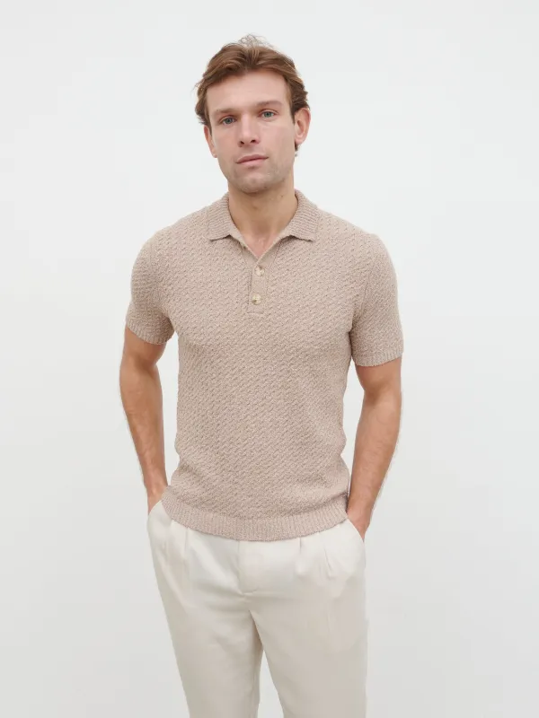 Leonardo Textured Cable Knit Polo - Taupe sold by NOBL