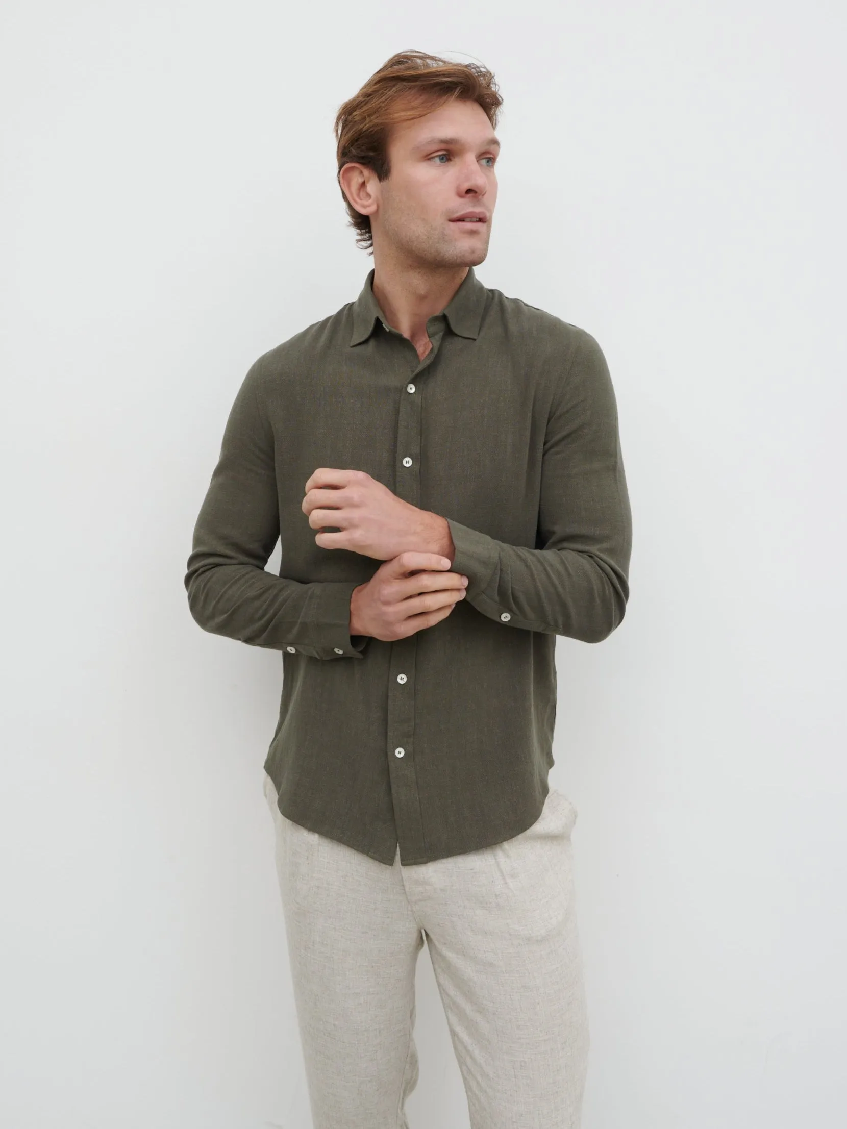 Rafe Long Sleeve Linen Shirt - Dark Khaki sold by NOBL product image thumbnail 4