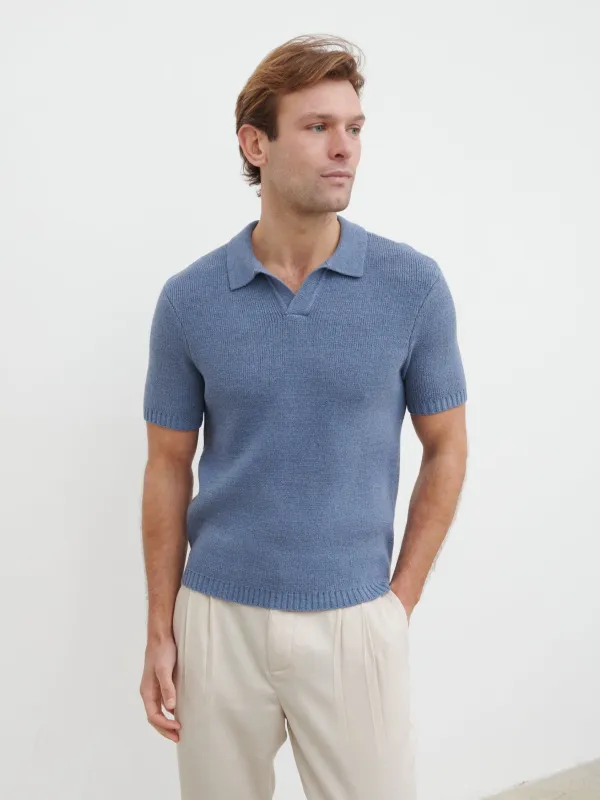 Mason Fine Tape Knit Polo - Blue sold by NOBL