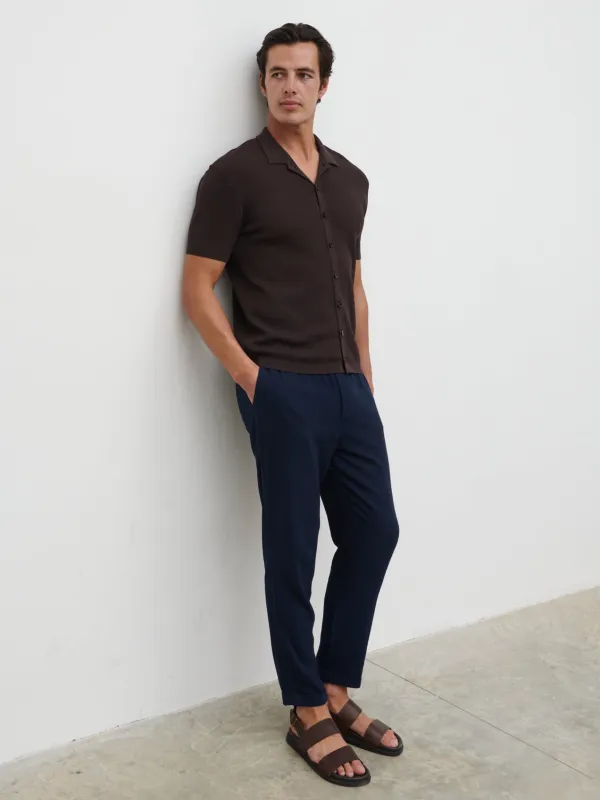 Rafe Linen Drawstring Trousers - Navy sold by NOBL