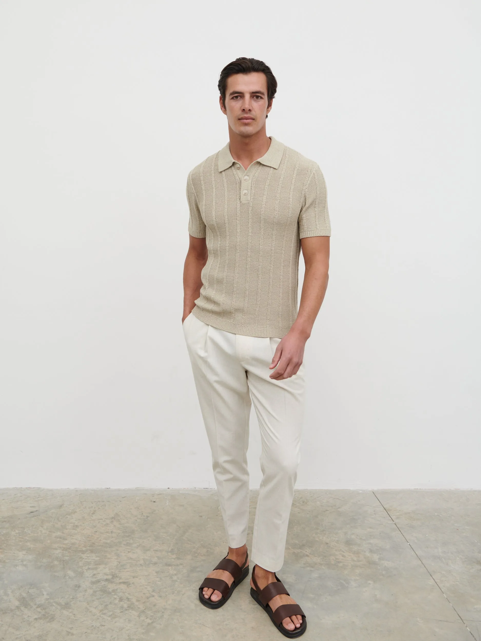 Wesley Fine Tape Stripe Knit Polo - Beige sold by NOBL product image thumbnail 2
