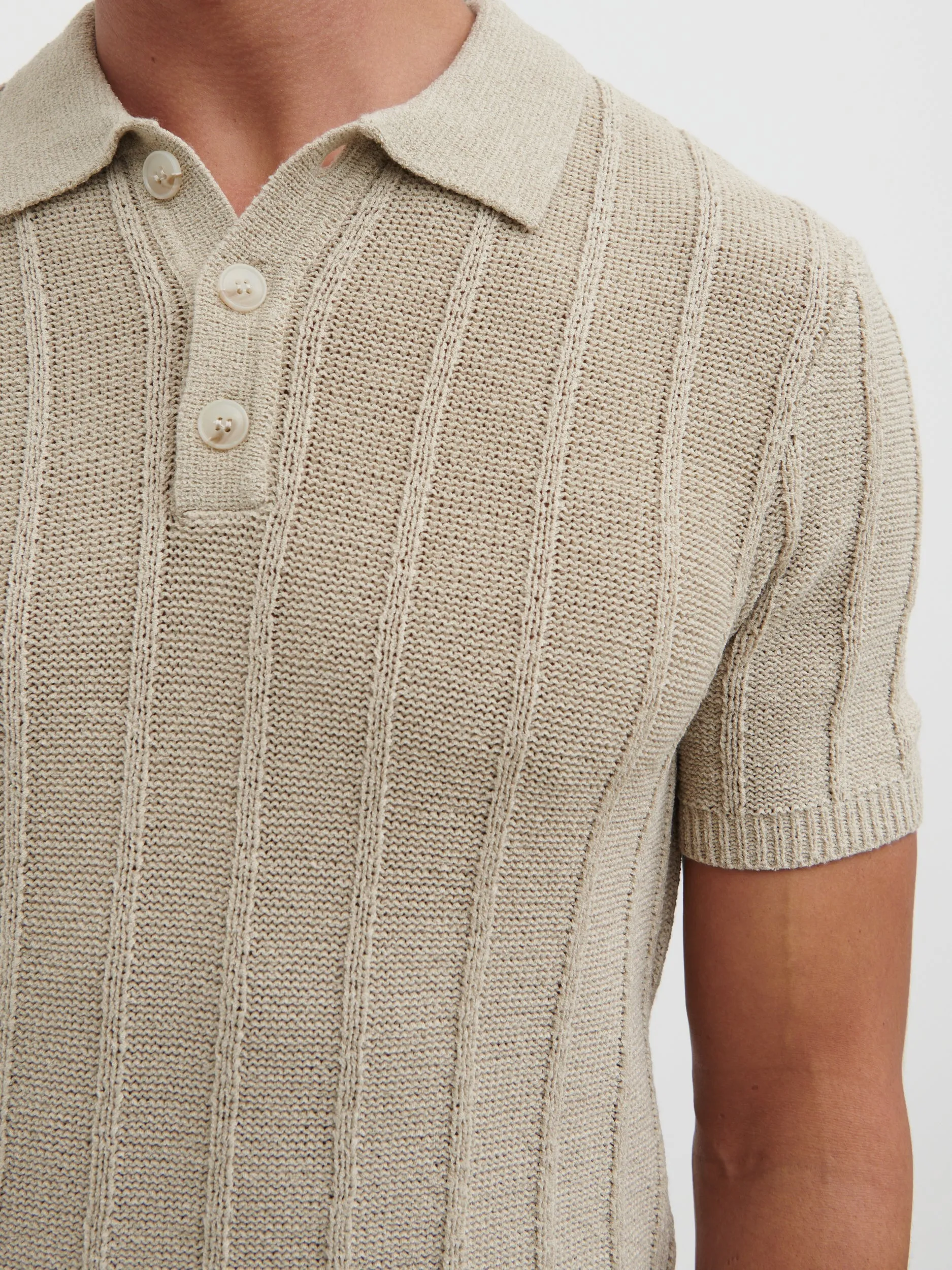 Wesley Fine Tape Stripe Knit Polo - Beige sold by NOBL product image thumbnail 4