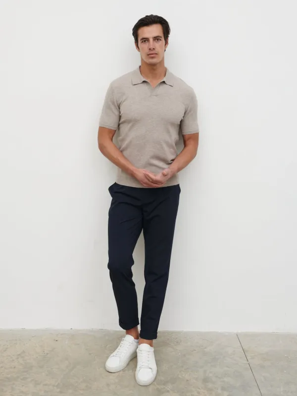 Matthew Open Collar Lightweight Knit Polo - Mushroom sold by NOBL