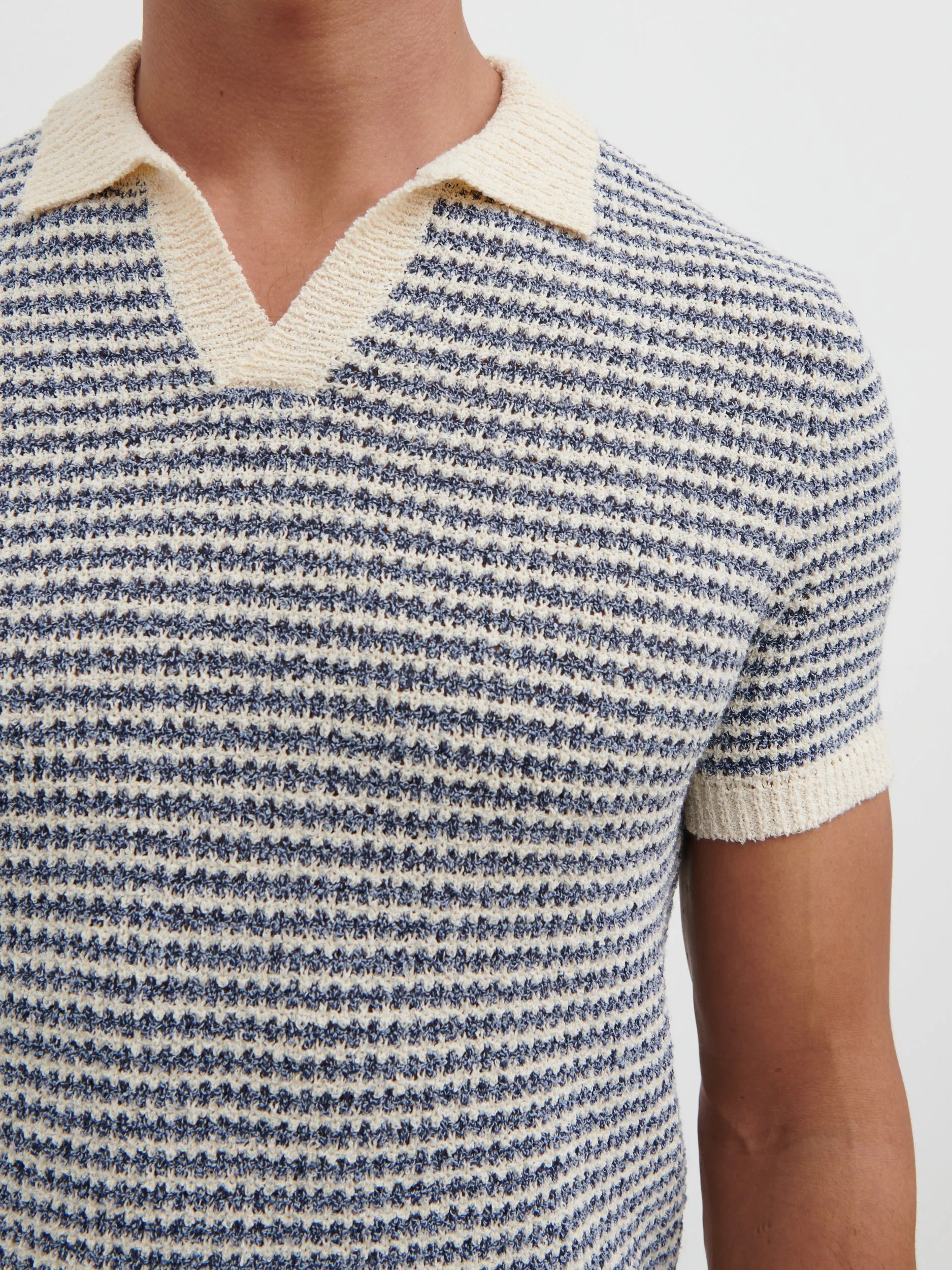 Myles Stripe Crochet Knit Polo - Blue & Cream sold by NOBL product image thumbnail 3