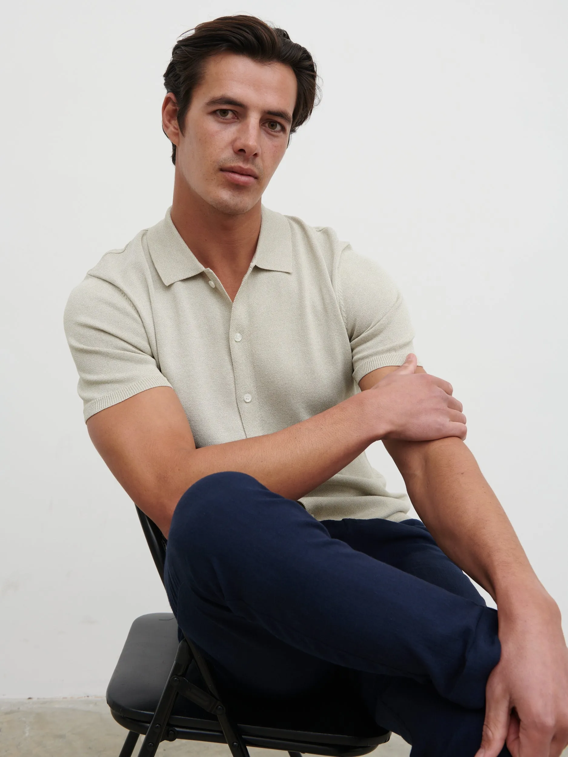 Angus Lightweight Button Down Knitted Shirt - Grey sold by NOBL