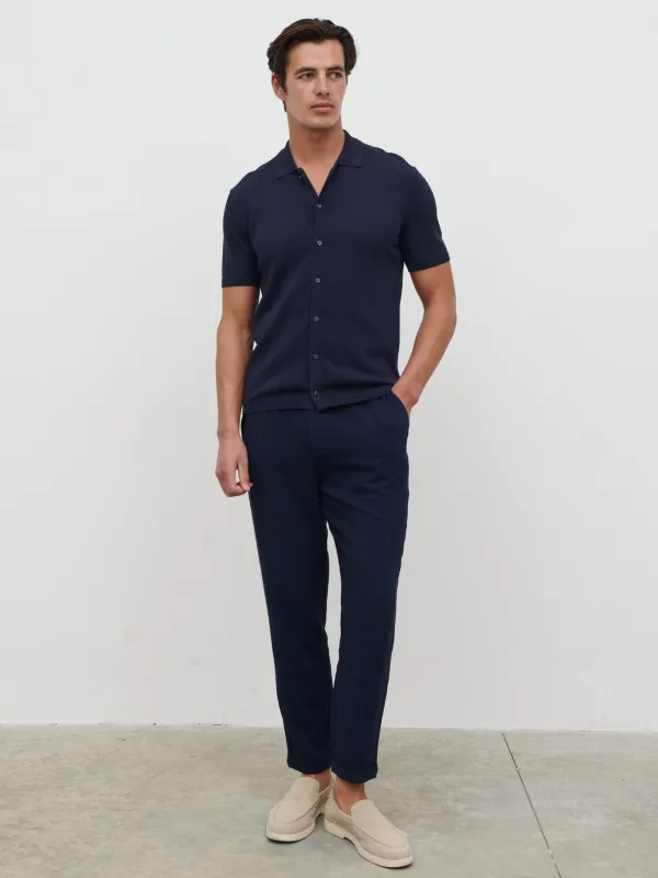 Angus Lightweight Button Down Knitted Shirt - Navy sold by NOBL