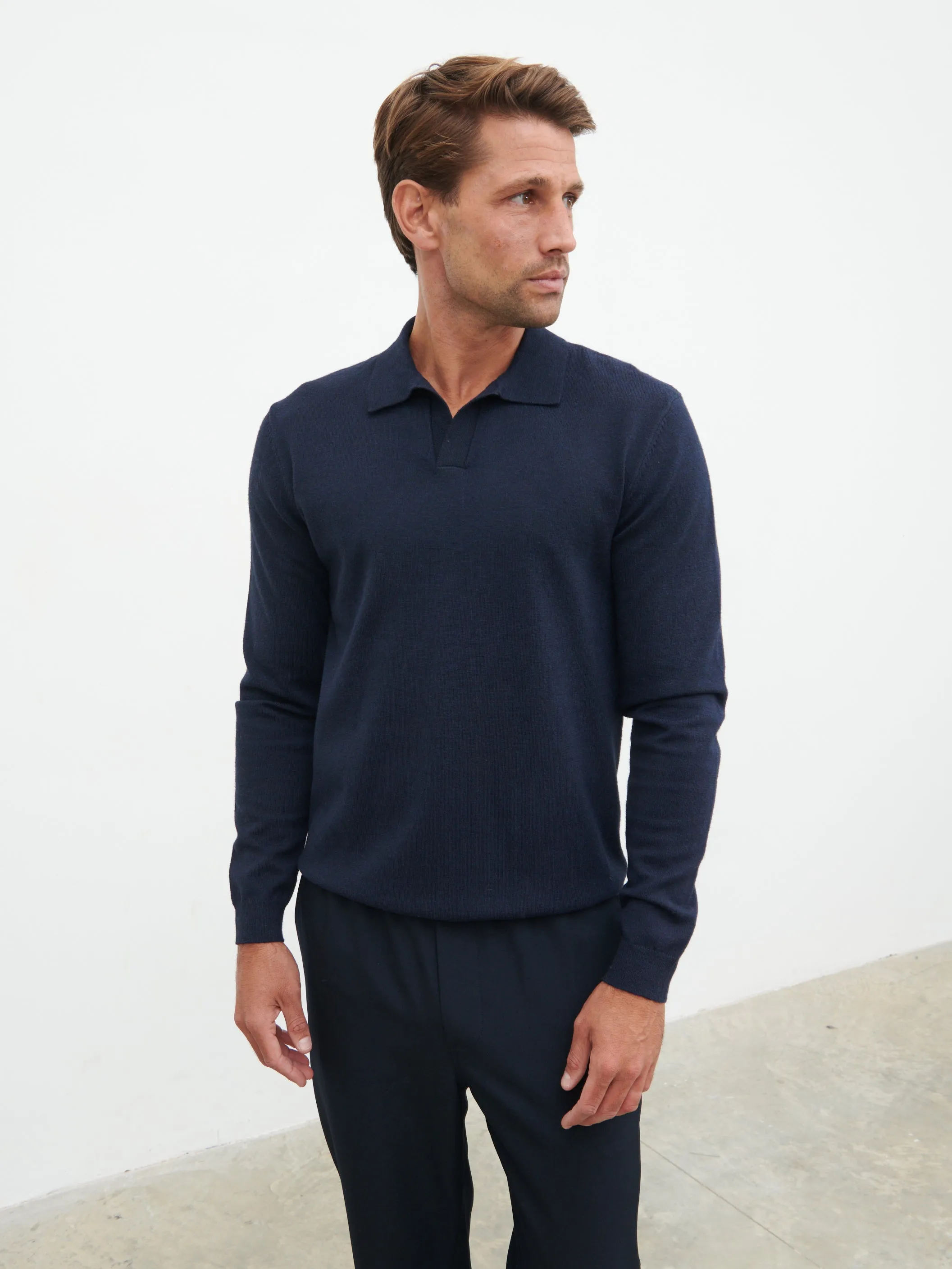 Robin Long Sleeve Lightweight Knit Polo - Navy sold by NOBL product image thumbnail 5