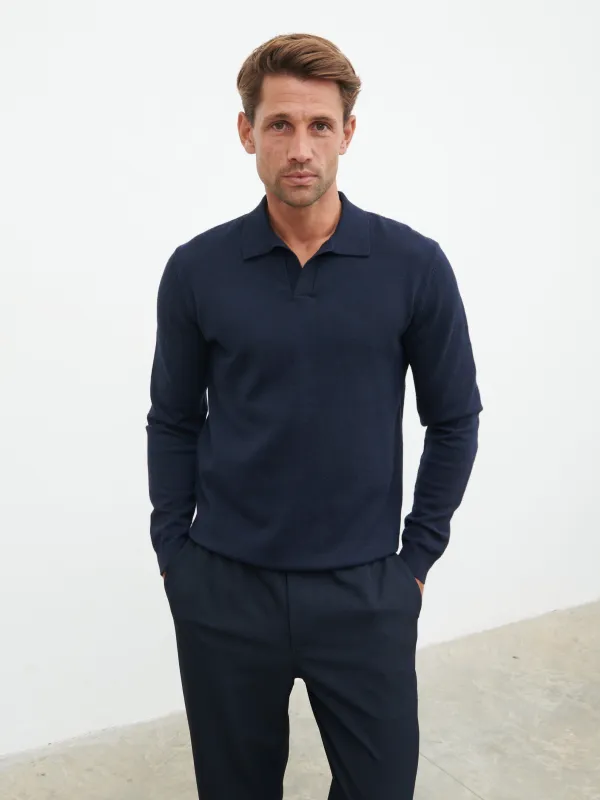 Robin Long Sleeve Lightweight Knit Polo - Navy sold by NOBL