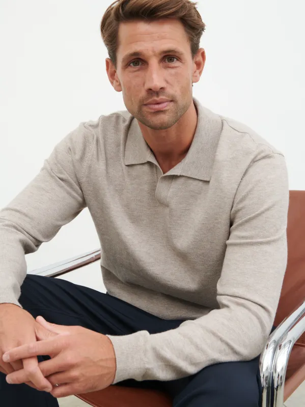 Robin Long Sleeve Lightweight Knit Polo - Taupe sold by NOBL