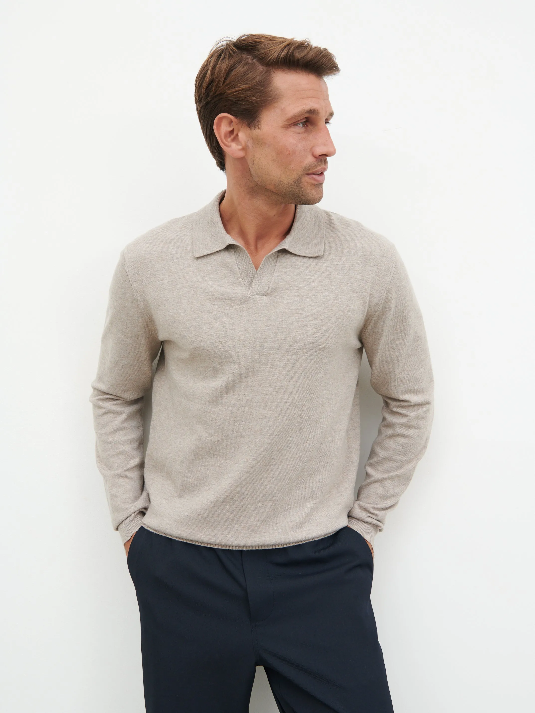Robin Long Sleeve Lightweight Knit Polo - Taupe sold by NOBL product image thumbnail 2