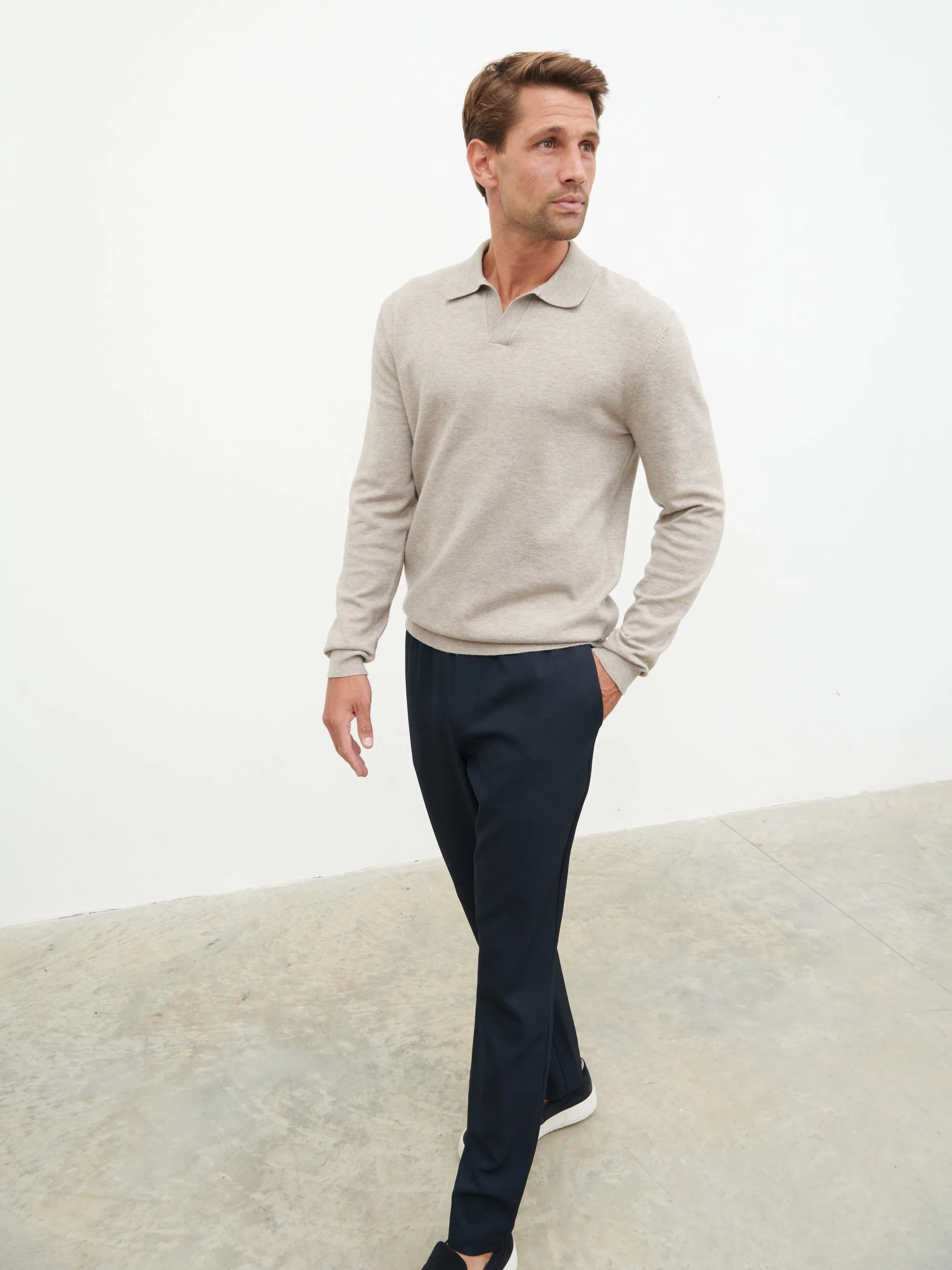 Robin Long Sleeve Lightweight Knit Polo - Taupe sold by NOBL product image thumbnail 3