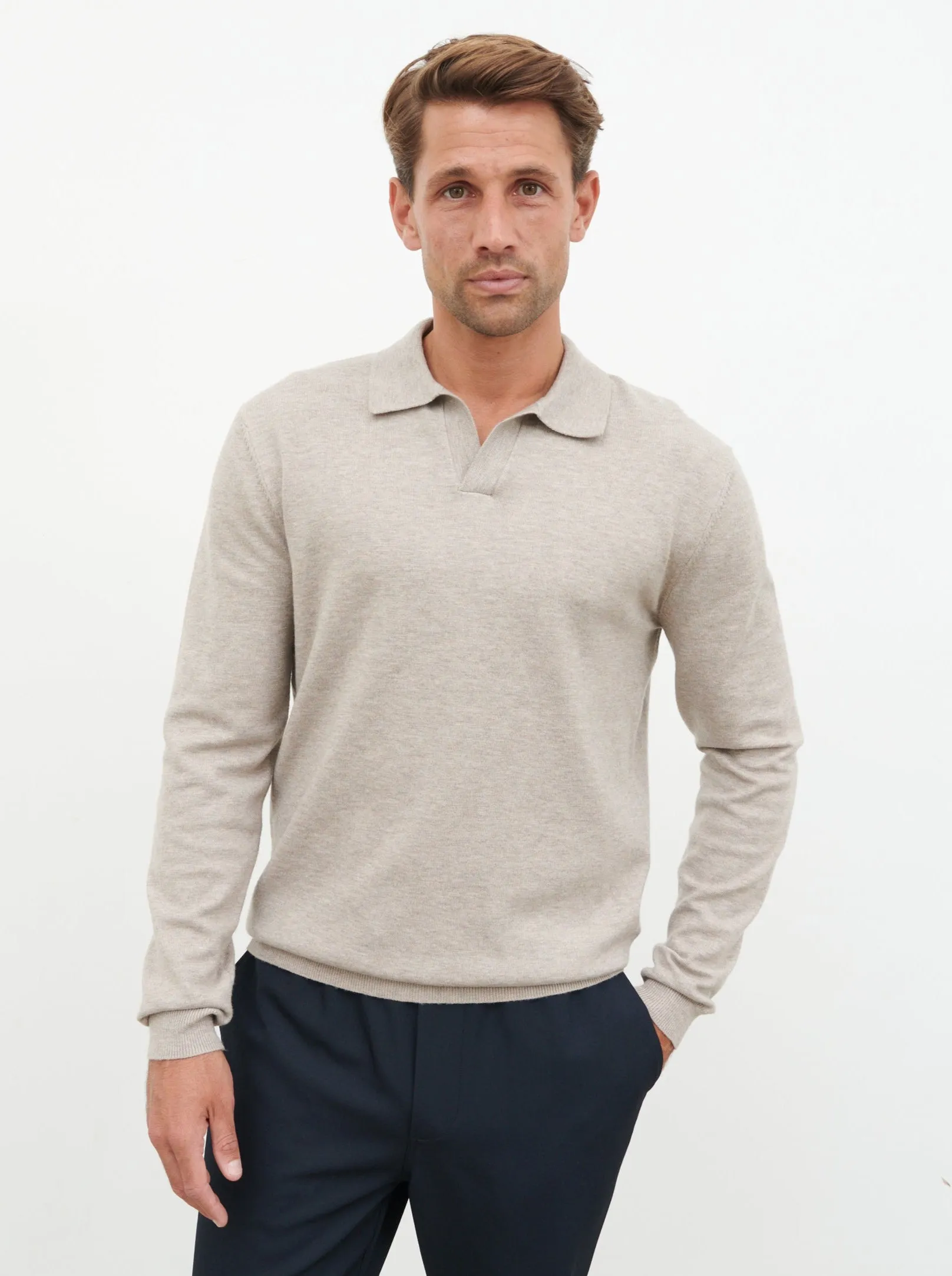 Robin Long Sleeve Lightweight Knit Polo - Taupe sold by NOBL product image thumbnail 5