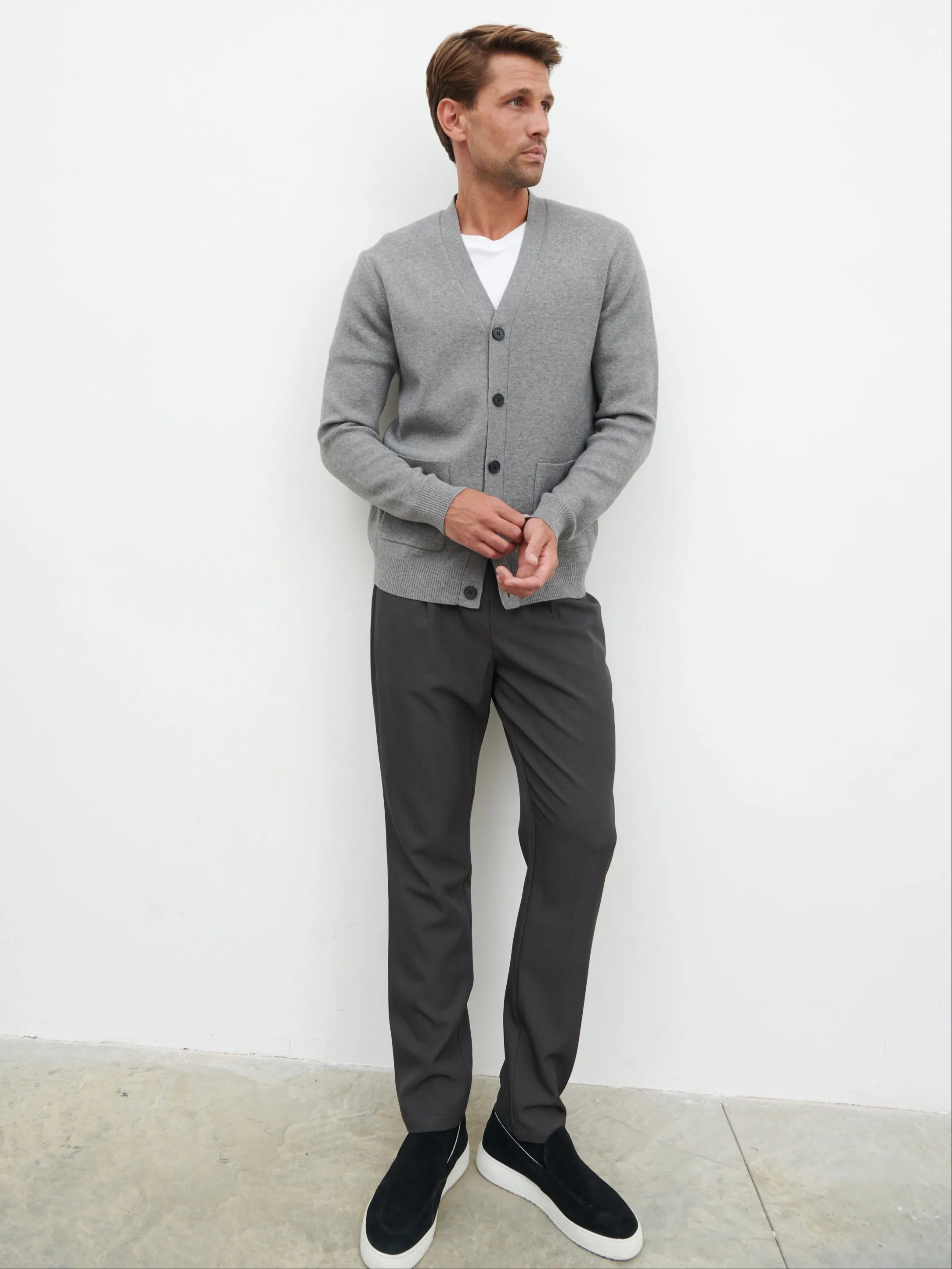 Kian Collarless Pocket Knit Cardigan - Charcoal sold by NOBL product image thumbnail 4