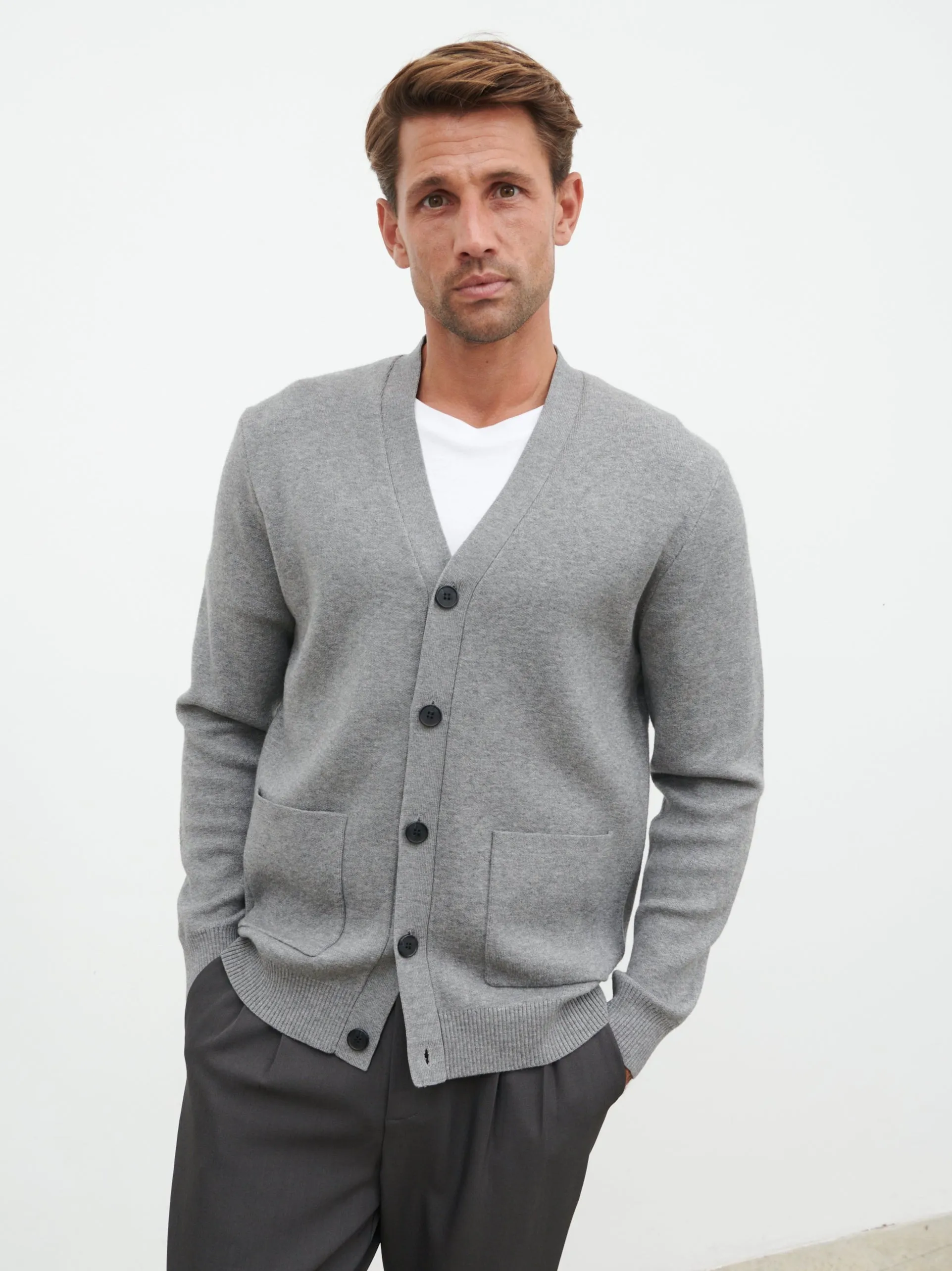 Kian Collarless Pocket Knit Cardigan - Charcoal sold by NOBL